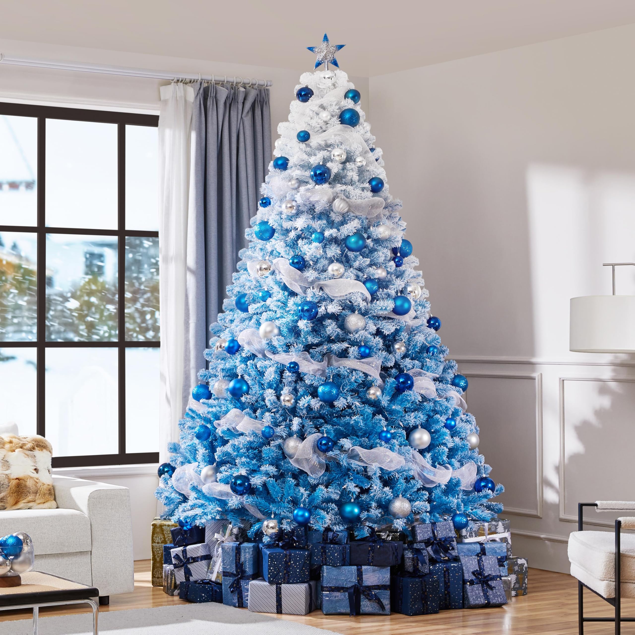 Yaheetech 6ft Snow Flocked Pre-lit Christmas Tree with 250 Warm White Lights, 820 Lush Branch Tips & Quick-Assembly Hinged Design, Full Artificial Xmas Tree for Winter Holiday Décor, Green & White