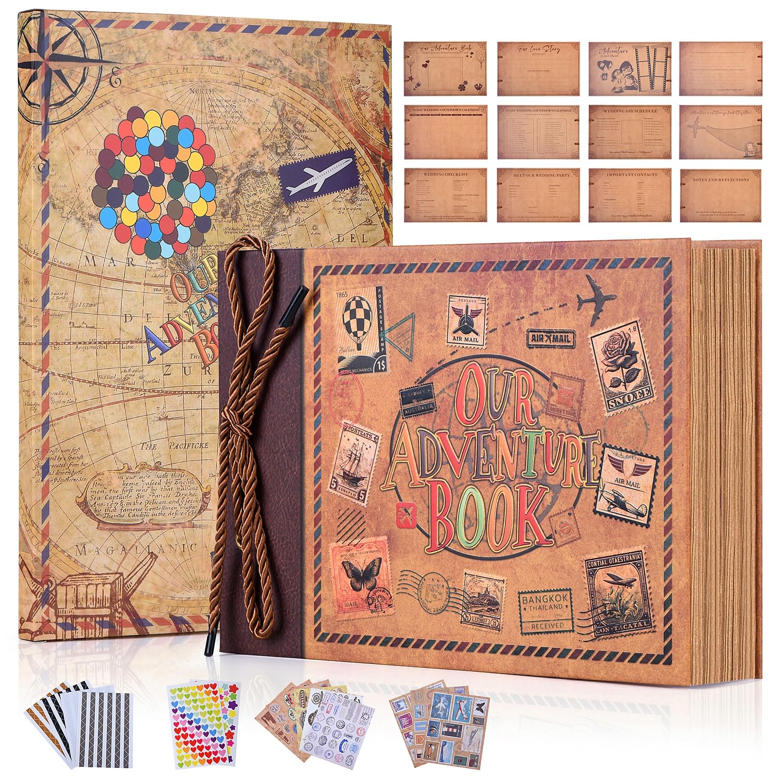 Our Adventure Book Retro Vintage, DIY Scrapbook Photo Album Travel Diary, Multipurpose Guestbook Memory Journal, Ideal Gift for Wedding Anniversary Travel Baby Friends Souvenir Keepsake