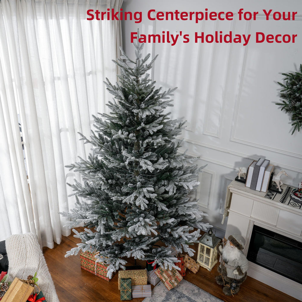 HOMCOM 7.5 Foot Artificial Christmas Tree, Nordic Pine Hinged Xmas Tree with 1218 Realistic Branches, Wide Steel Base, Auto Open, Green