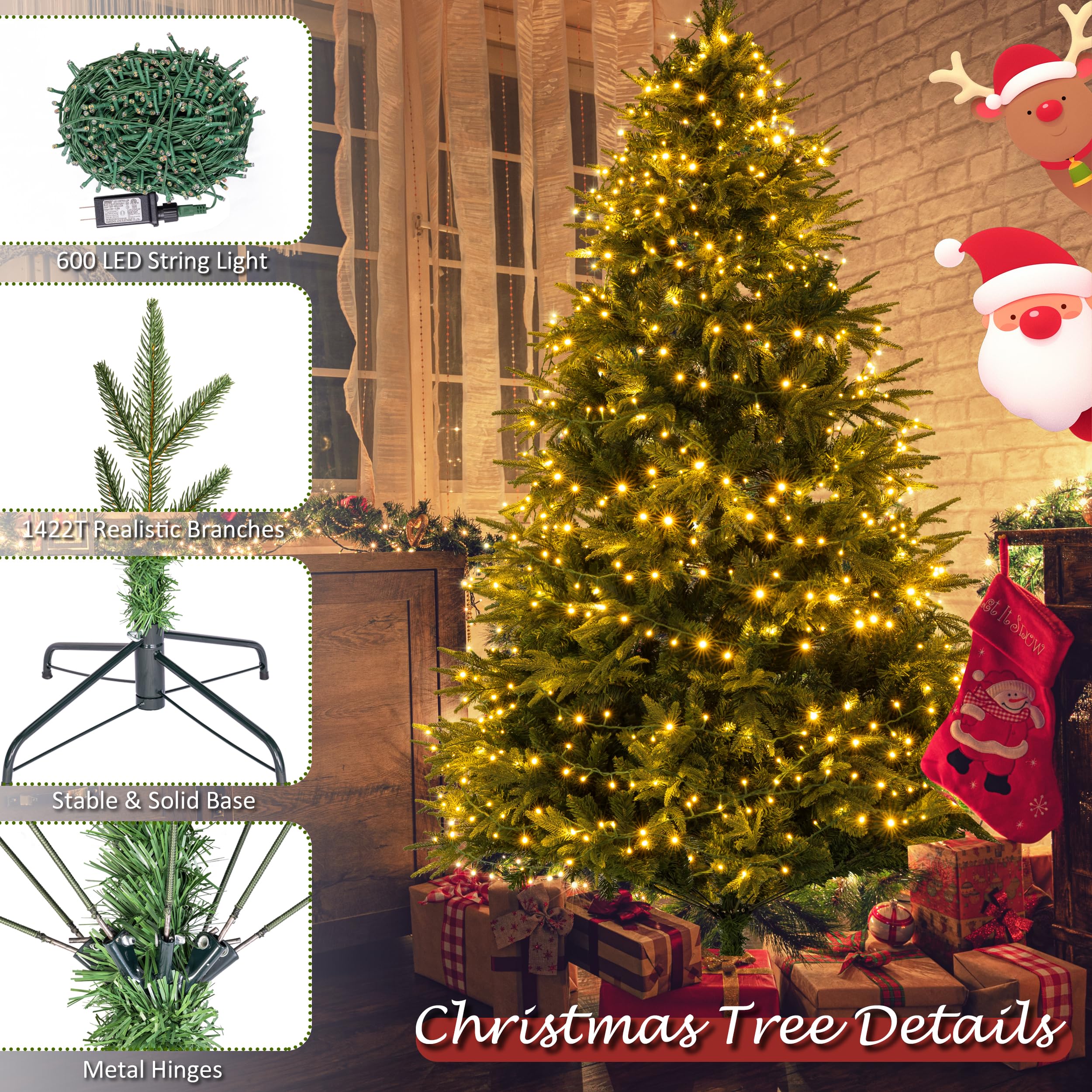 Sunnyglade 4ft Artificial Christmas Tree with 240 LED Lights (Not pre-lit), Xmas Tree Full Tree with 300 Branch Tips & 11 Modes Light, RGB & Warm White Light, Foldable Stand for Home, Party Decor