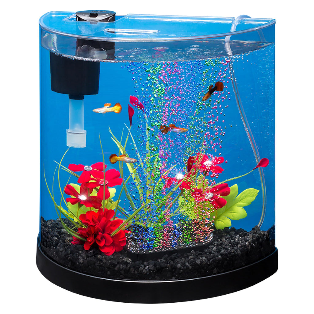 Tetra Bubbling LED Aquarium Kit 1 Gallon, Hexagon Shape, With Color-Changing Light Disc