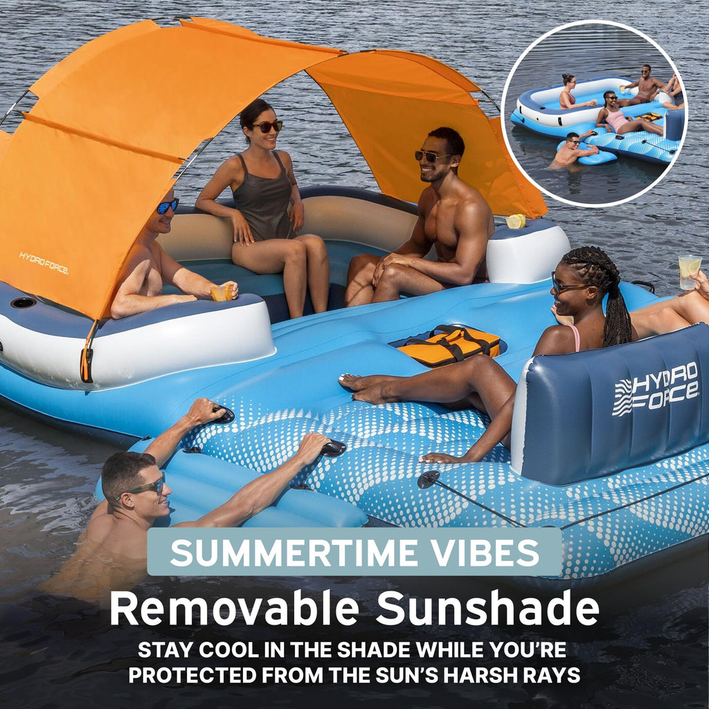 Bestway CoolerZ Tropical Breeze Party Island, Large 6 Person Adult Inflatable Lounger Lake Float