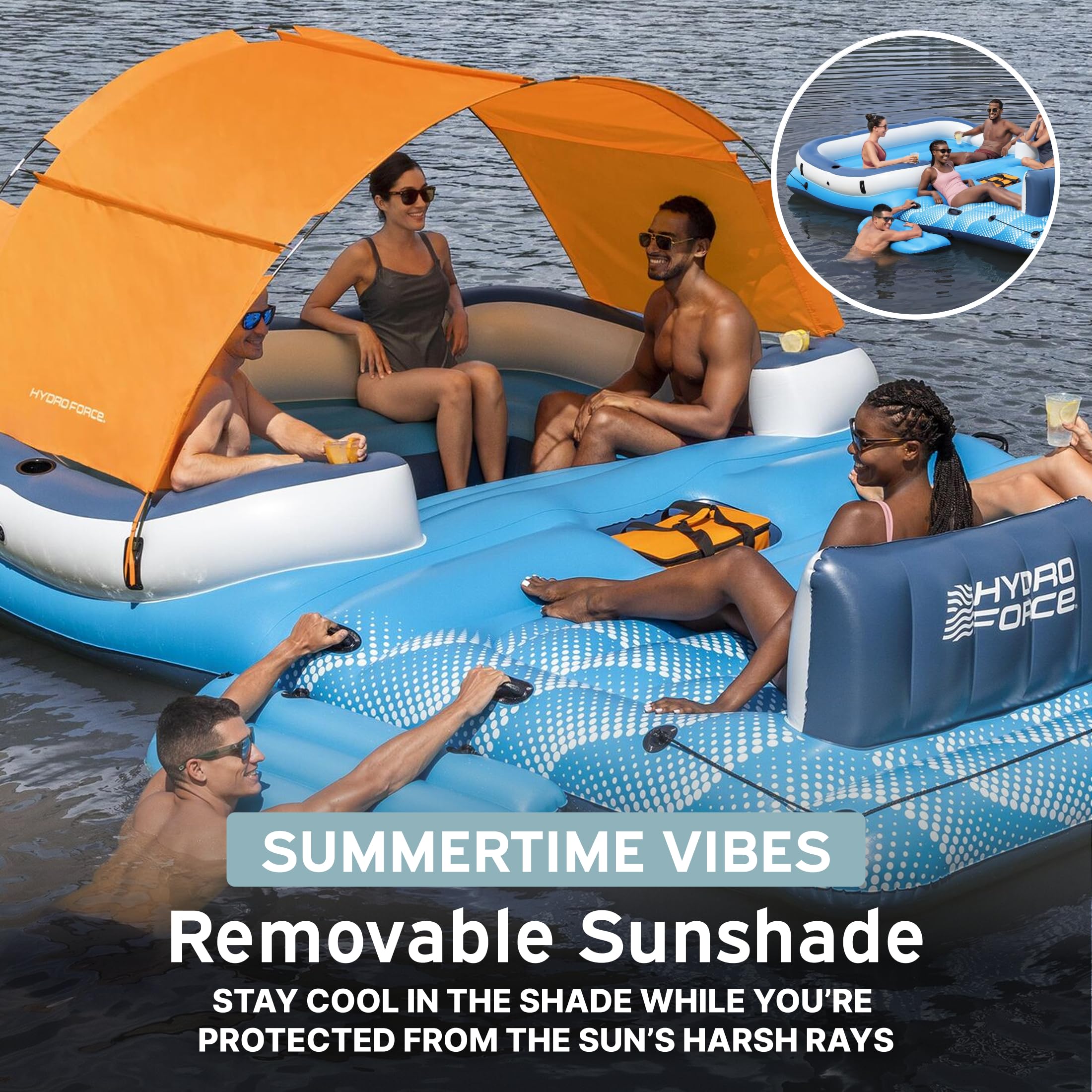 Bestway CoolerZ Tropical Breeze Party Island, Large 6 Person Adult Inflatable Lounger Lake Float
