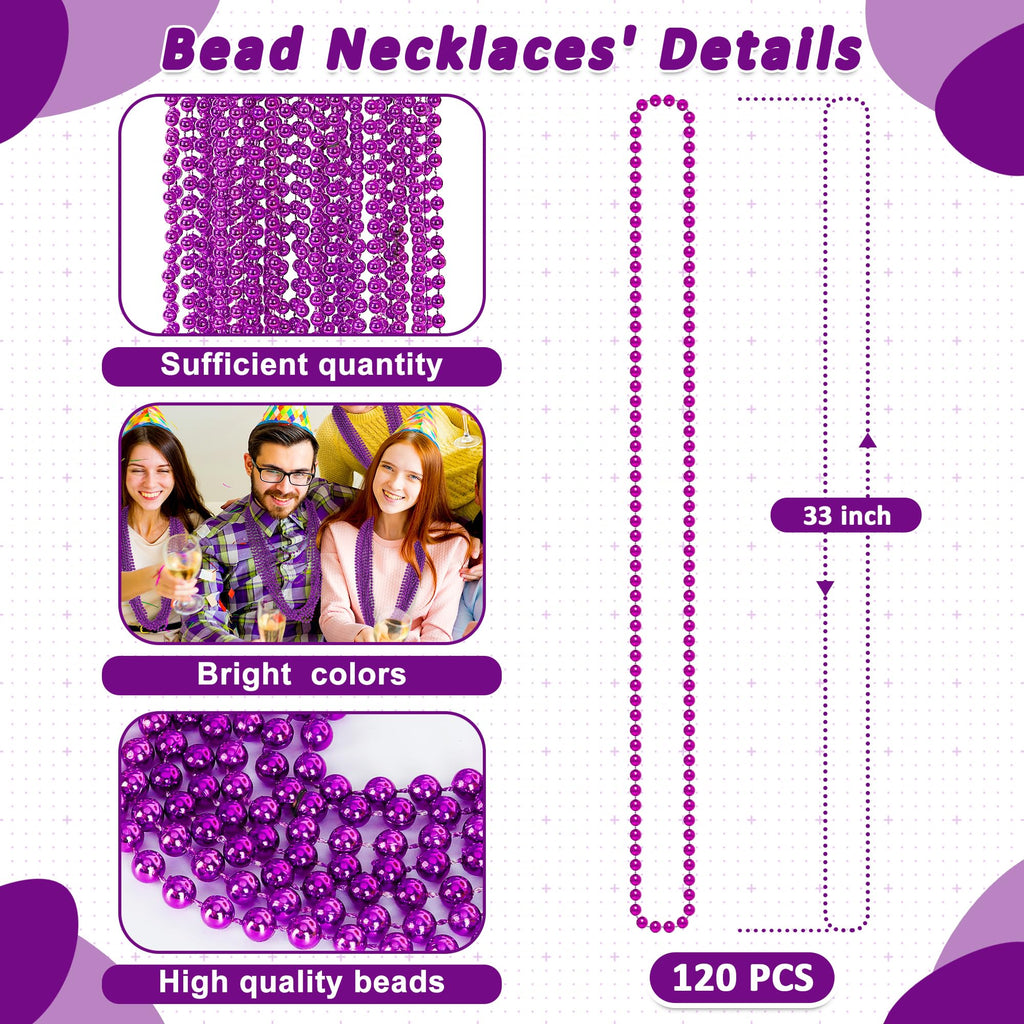 Huskein Mardi Gras Beads, 120 PCS Mardi Gras Accessories, 33 IN Green Bead Necklaces, St Patricks Day Parade Favors Bulk Party Beads Favors for Festival Carnival Decorations