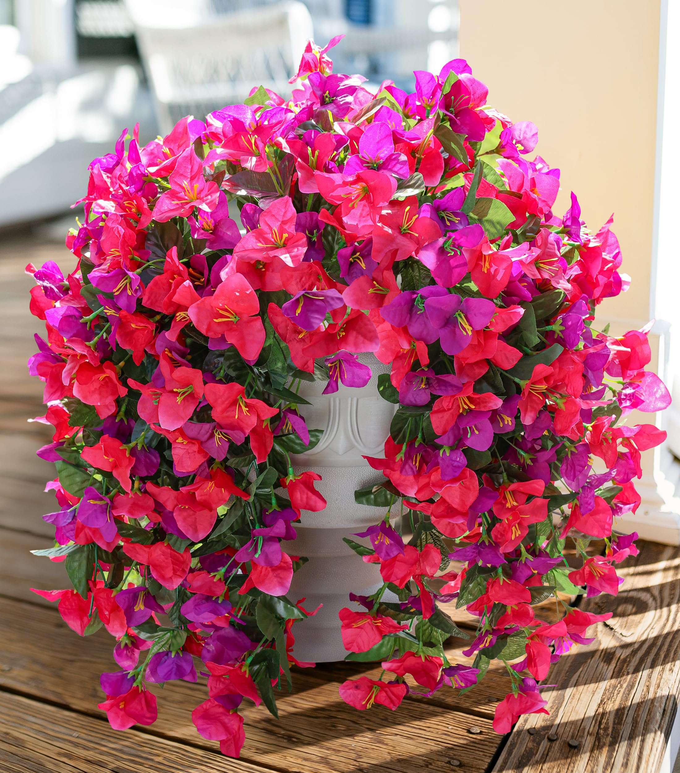 Artificial Bougainvillea Faux Flowers Plants for Outdoors Outside Fall Autumn Decor, 2 PCS Silk Trailing Vines UV Resistant Realistic Orange Fake Flowers for Planter Front Door Porch Patio Balcony