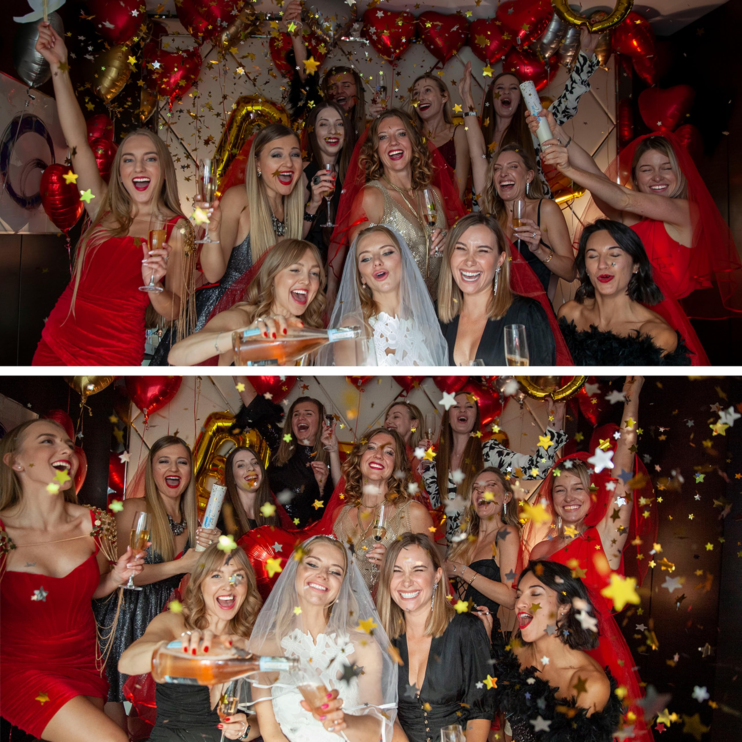 PrimePure Confetti Cannon Party Poppers - Gold Star Confetti Poppers - 2 Pack - Make It Rain Gold Glitter Stars Party Cannons Pop Gun for Birthday, Wedding, Graduation, Celebration, Events, Pranks