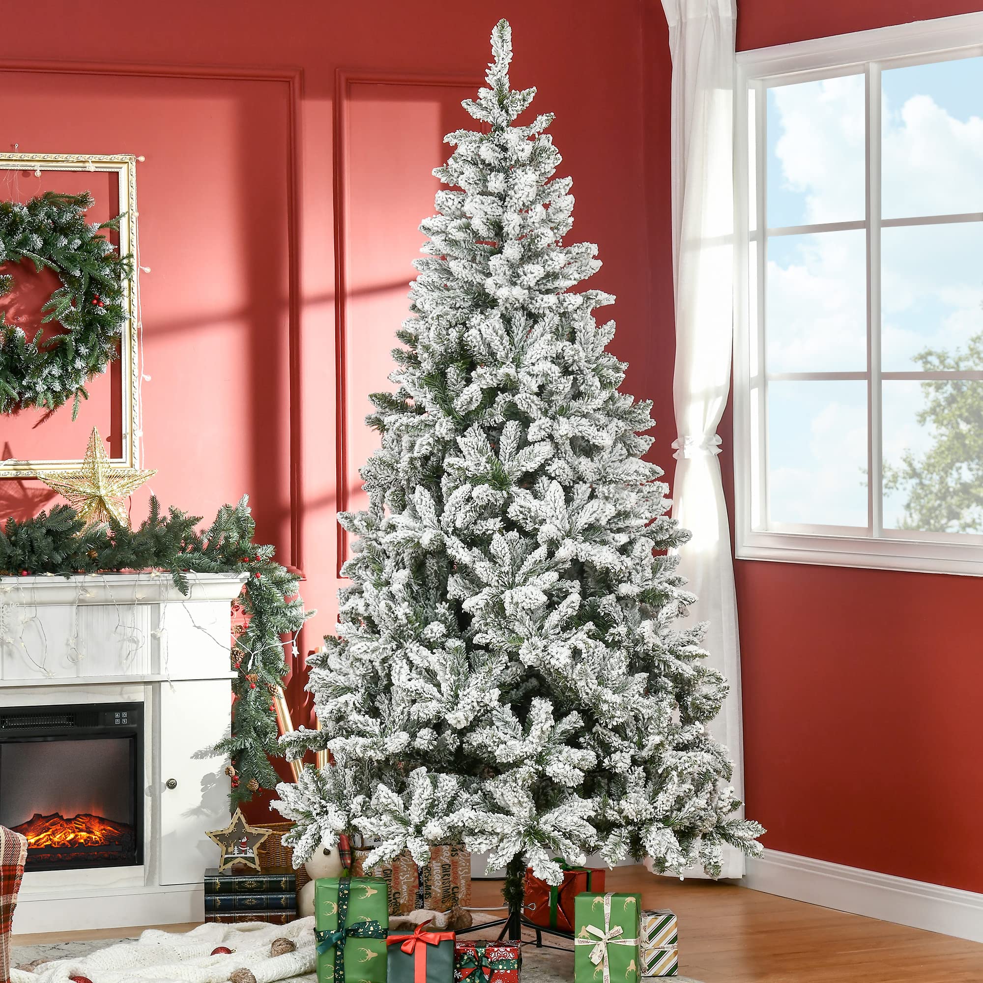 HOMCOM 7.5 Foot Artificial Christmas Tree, Nordic Pine Hinged Xmas Tree with 1218 Realistic Branches, Wide Steel Base, Auto Open, Green