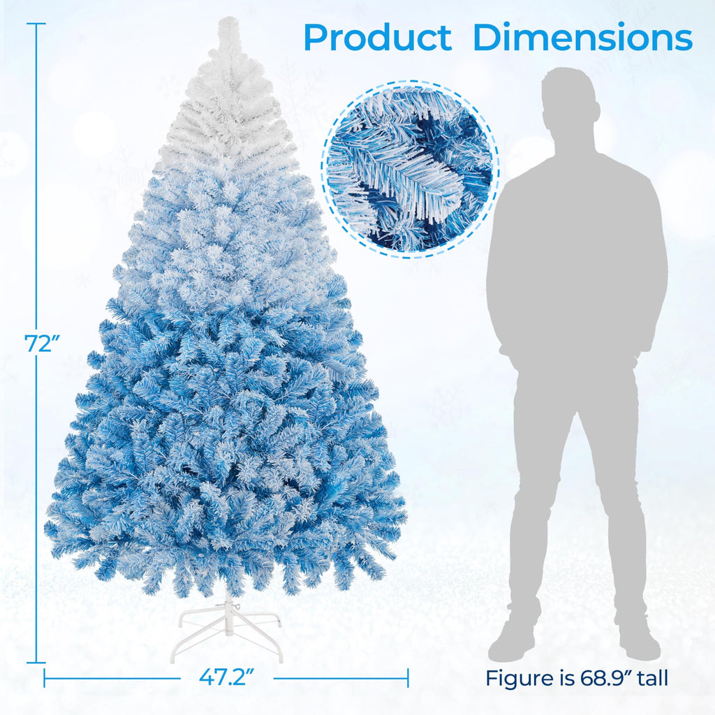 Yaheetech 6ft Snow Flocked Pre-lit Christmas Tree with 250 Warm White Lights, 820 Lush Branch Tips & Quick-Assembly Hinged Design, Full Artificial Xmas Tree for Winter Holiday Décor, Green & White