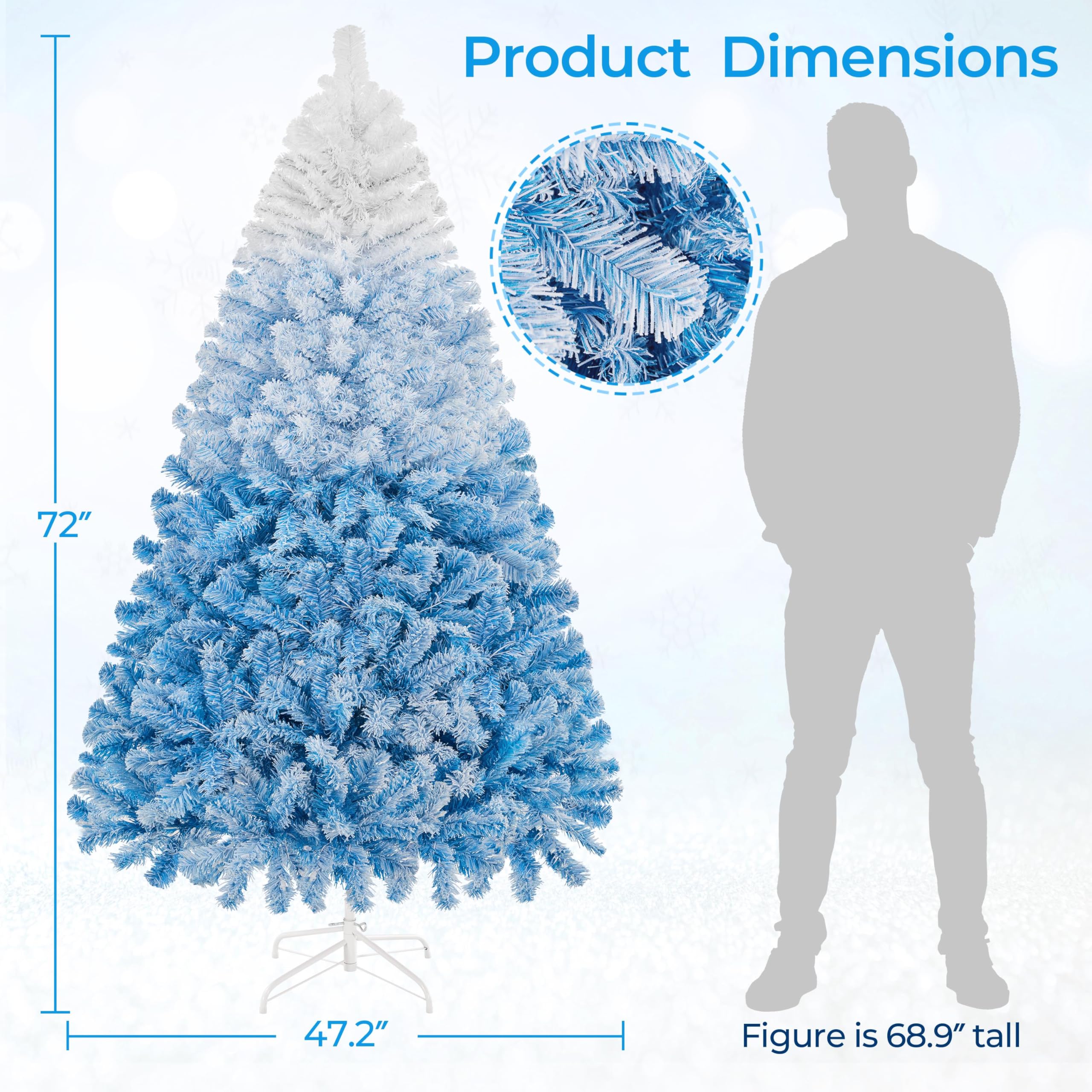 Yaheetech 6ft Snow Flocked Pre-lit Christmas Tree with 250 Warm White Lights, 820 Lush Branch Tips & Quick-Assembly Hinged Design, Full Artificial Xmas Tree for Winter Holiday Décor, Green & White