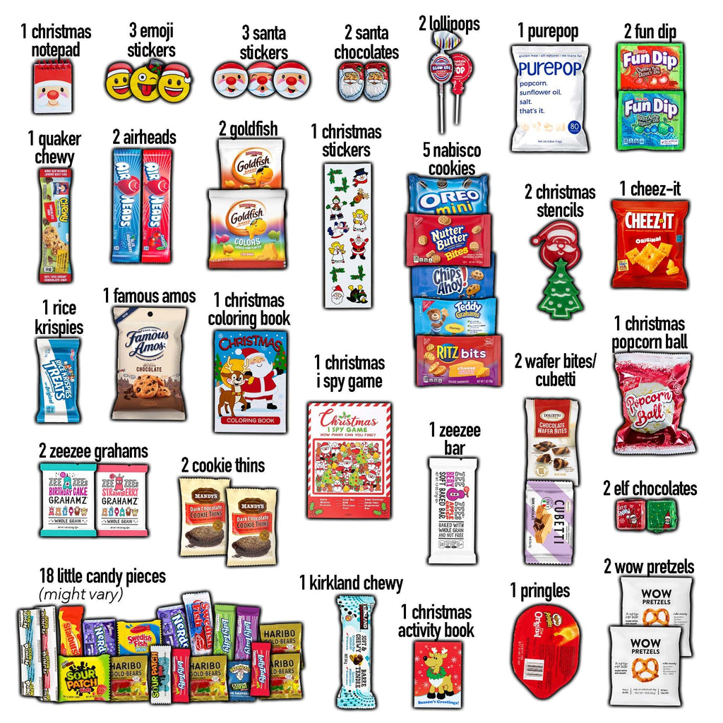 Christmas Care Package (50 Count) Candy Snacks Cookies Bars Chips Holiday Stocking Stuffer Variety Gift Box Pack Assortment Basket Bundle Mix Santa Treats College Students Office Kids Boys Girls