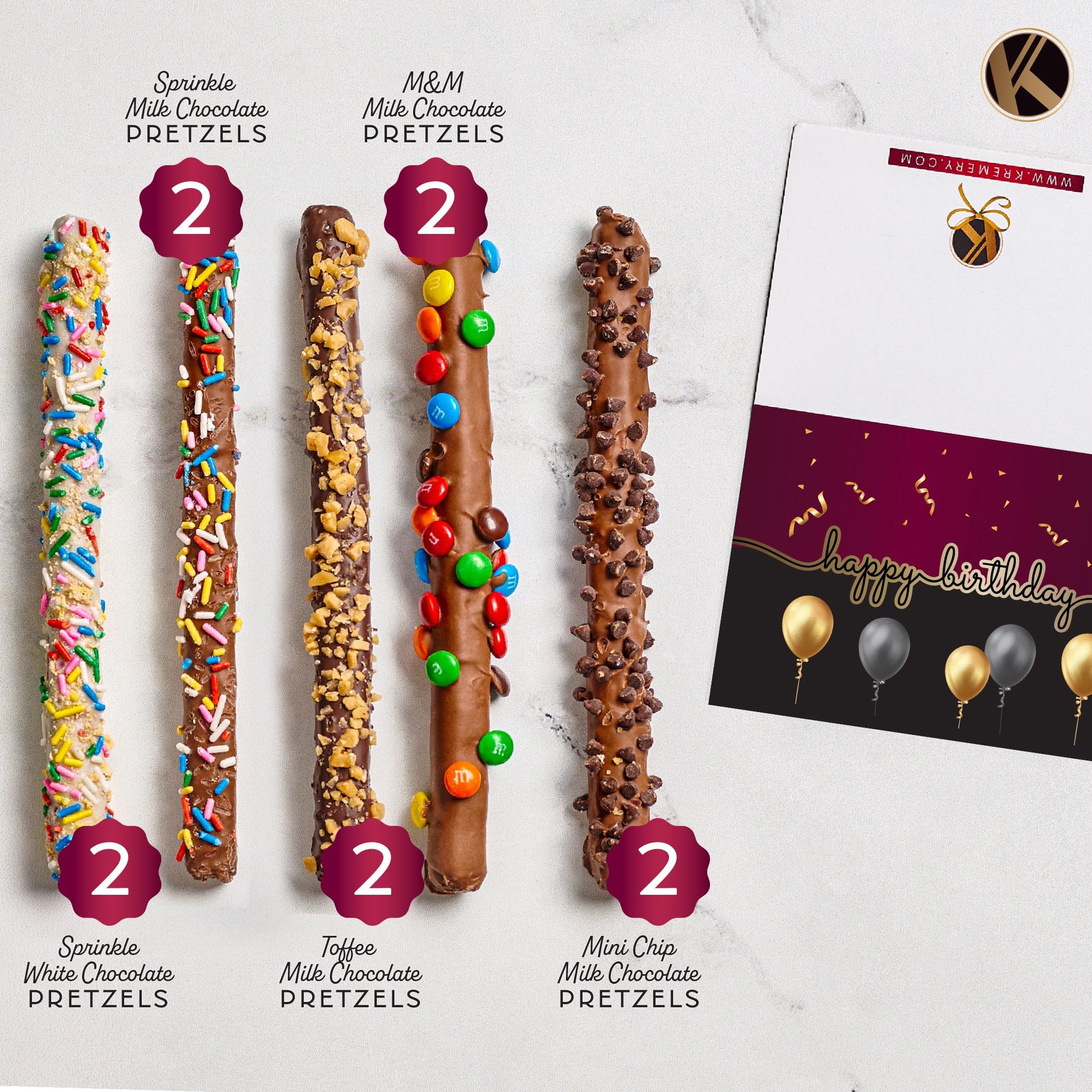 KREMERY Creamy Chocolate Cravings - Fathers Day Treats, Gift For Dad, Chocolate Covered Pretzel Rods Gift Basket with Candied Toppings (8 Pretzels) Sweet Treats in Clear Tube Kosher