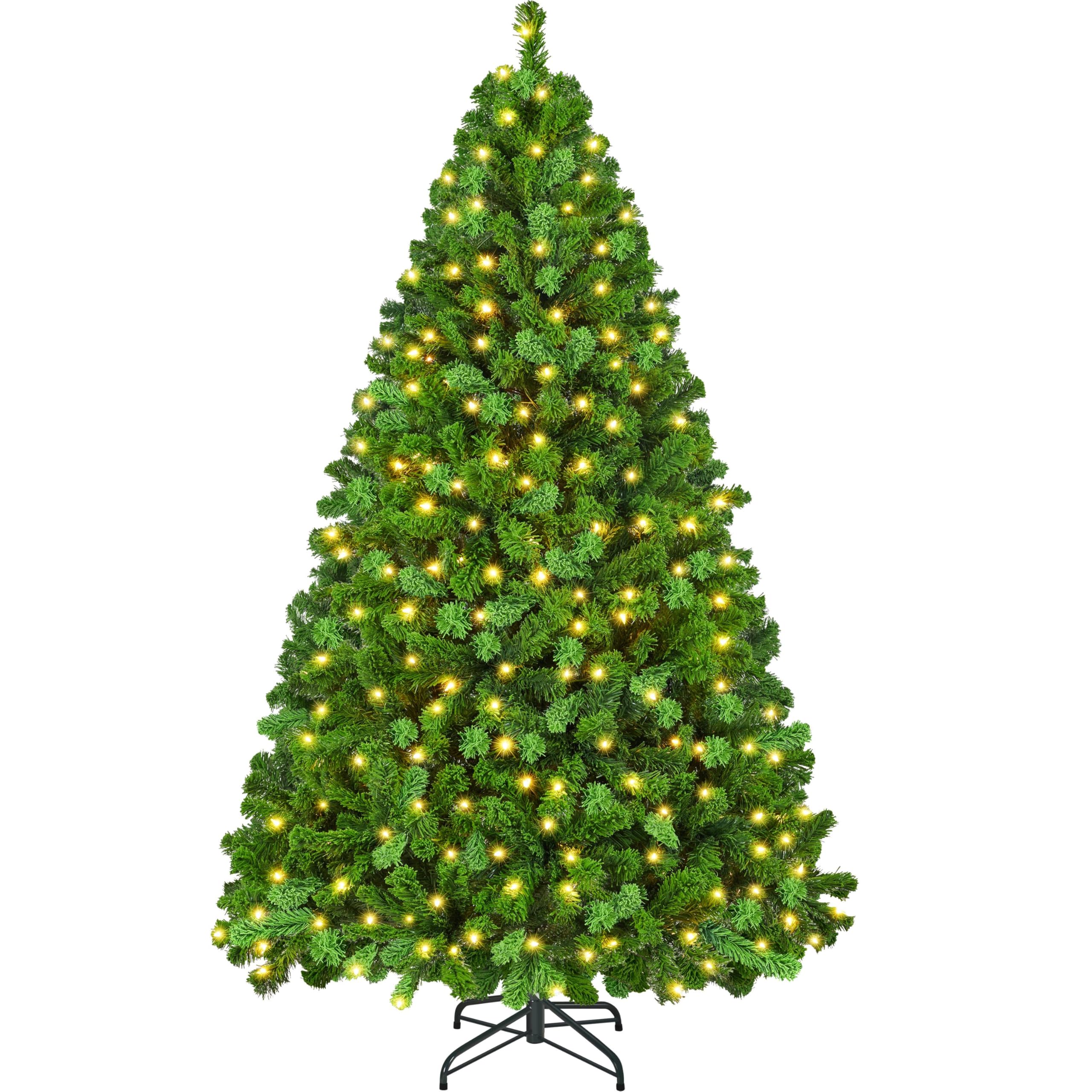 Yaheetech 6ft Snow Flocked Pre-lit Christmas Tree with 250 Warm White Lights, 820 Lush Branch Tips & Quick-Assembly Hinged Design, Full Artificial Xmas Tree for Winter Holiday Décor, Green & White