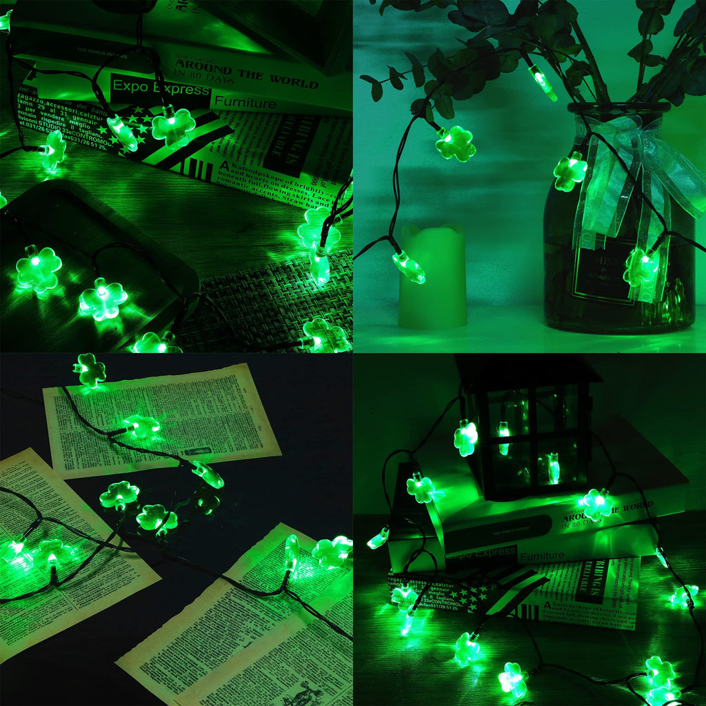 LJLNION St. Patricks Day String Lights Outdoor, 50 LED 16 FT Shamrocks Decorative Green Leaf Lights Battery Operated, 8 Lighting Modes & Timer, Waterproof for Home Garden Party Decoration, 2 Pack