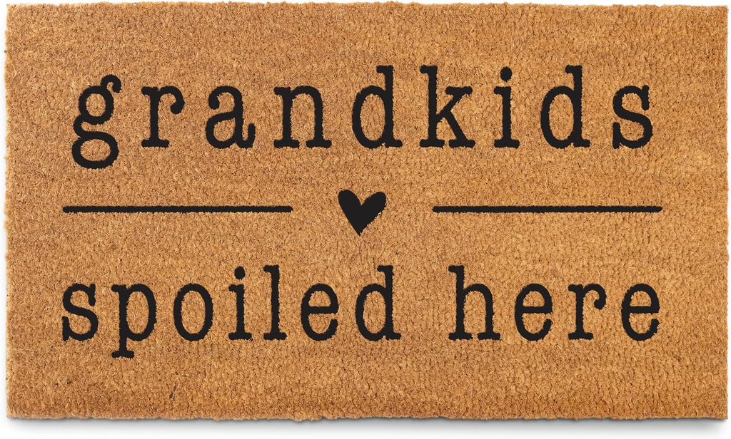 MAINEVENT Grandkids Spoiled Here Door Mat 30x17 Inch, Coir Doormat for Covered Outdoor Area, Welcome Mat w/Non-Slip PVC Backing, Grandchildren Gift for Grandparents