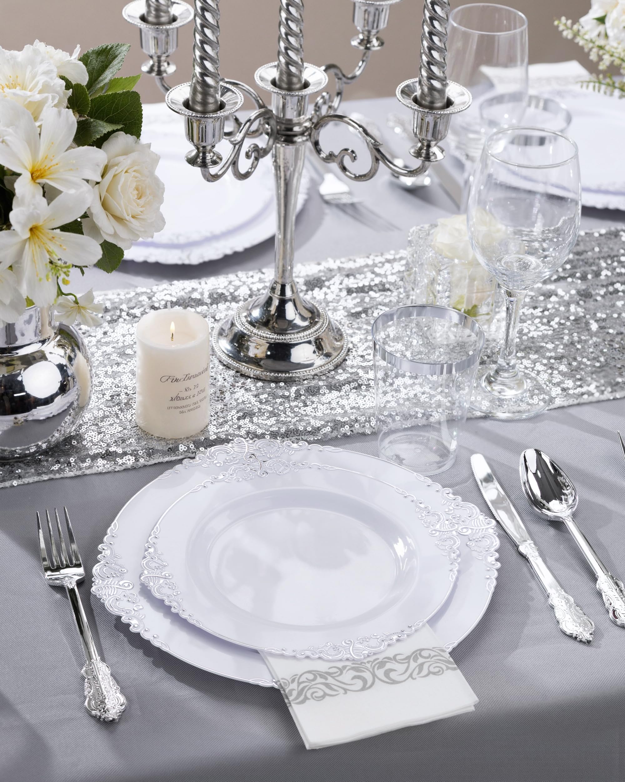 Nervure 175PCS Clear Blue Plastic Plates - Plastic Dinnerware Set Include 25Dinner Plates, 25Dessert Plates, 25Cups, 25Forks, 25Knives, 25Spoons, 25Napkins Perfect for Wedding & Party