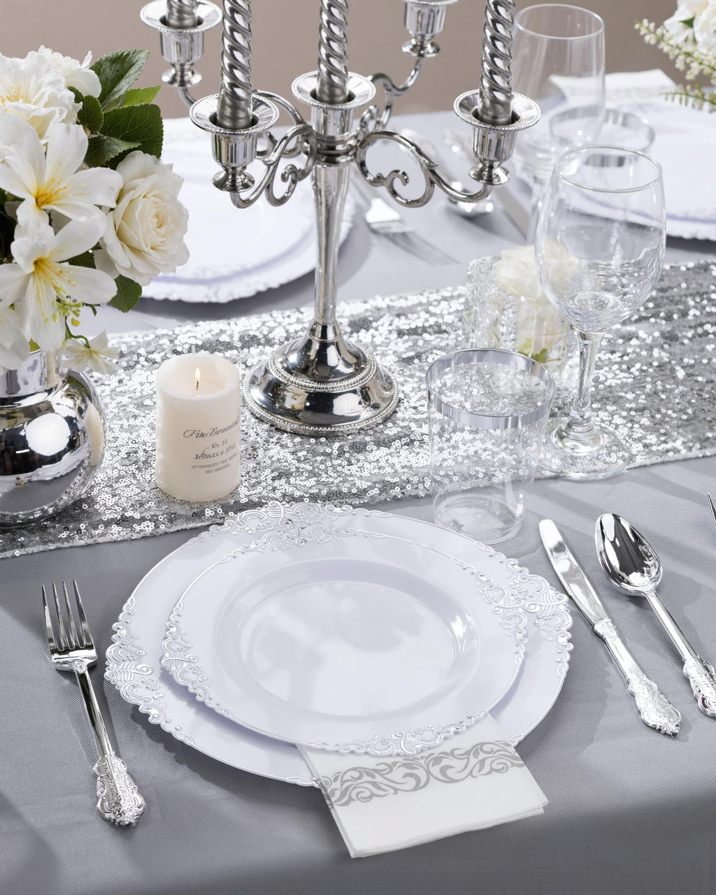Nervure 175PCS Clear Blue Plastic Plates - Plastic Dinnerware Set Include 25Dinner Plates, 25Dessert Plates, 25Cups, 25Forks, 25Knives, 25Spoons, 25Napkins Perfect for Wedding & Party
