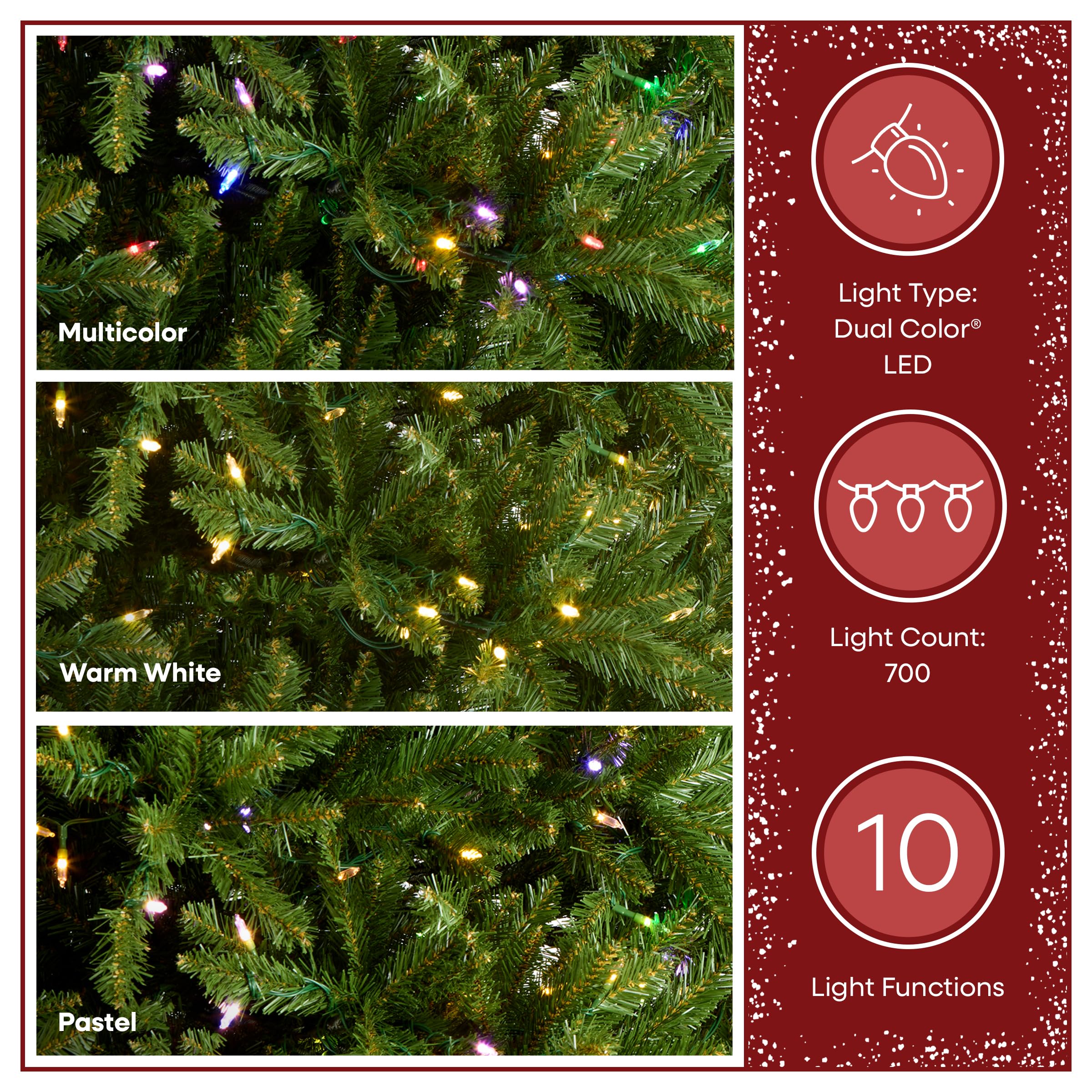 National Tree Company 7.5 ft Pre-Lit Dunhill Fir Artificial Christmas Tree, 700 LED Lights, 2,514 Tips, Foot Pedal, 10 Light Functions, Includes Stand, Green