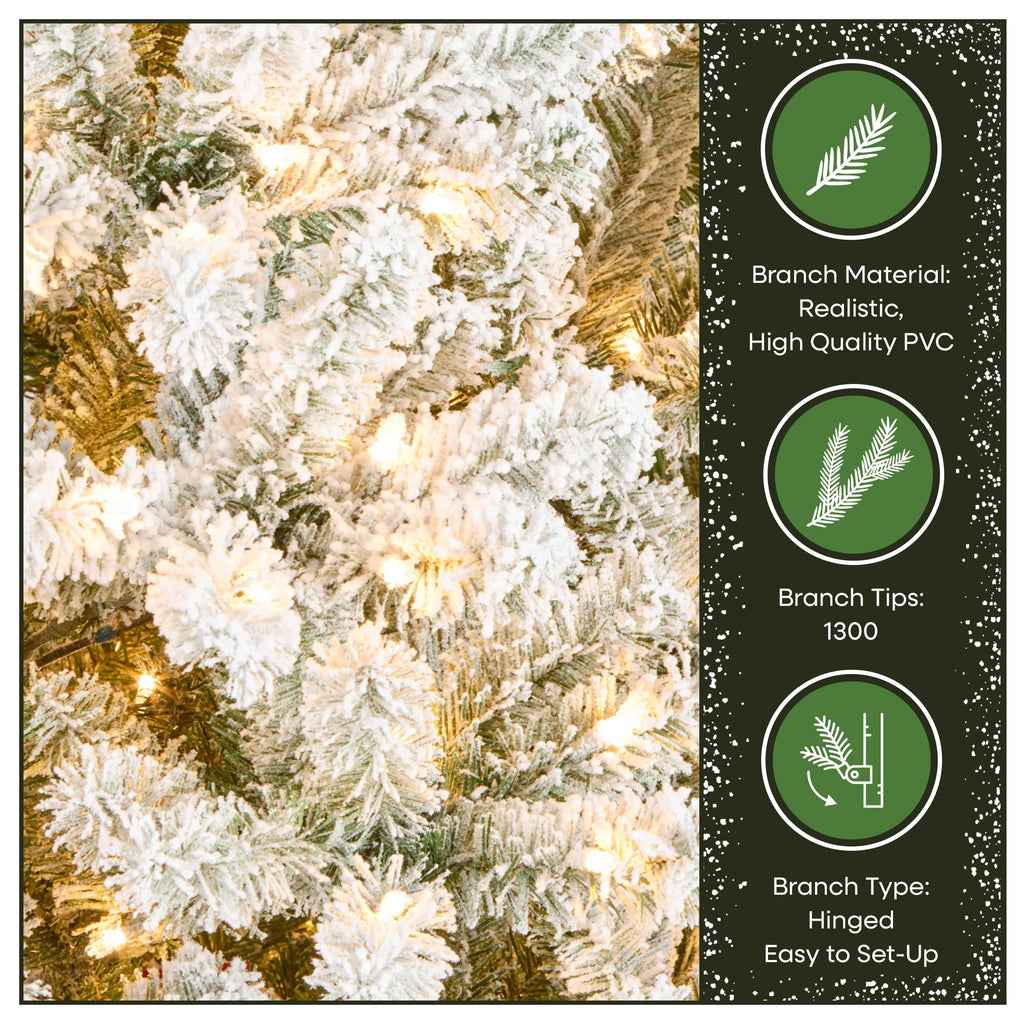 National Tree Company 7.5 ft Pre-Lit Flocked Acacia Artificial Christmas Tree, 550 Clear Lights, 1,300 Branch Tips, Includes Stand, Green