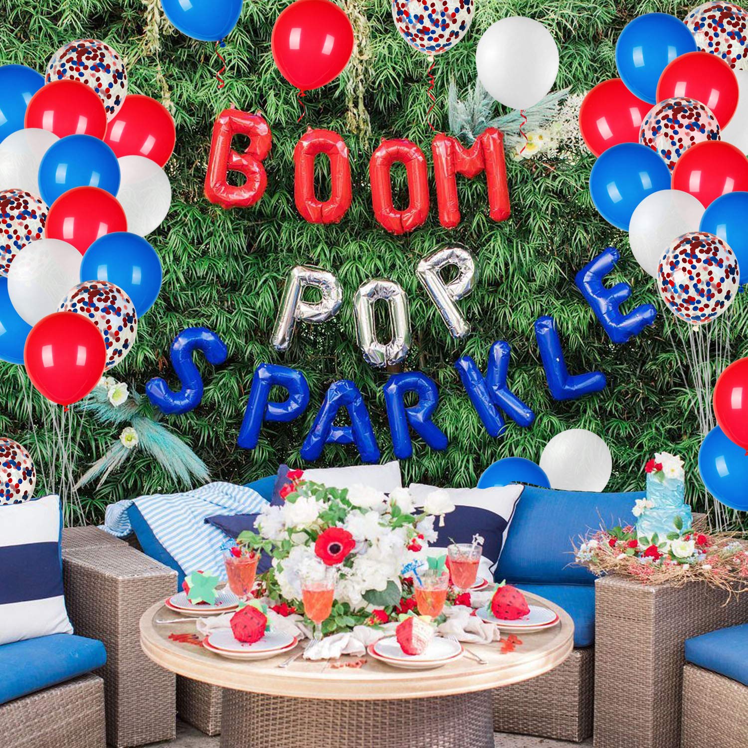 JOYYPOP 80 PCS Red White and Blue Balloons 12 Inch Patriotic Balloons with Confetti Balloons for 4th of July Decorations Independence Day 250 Anniversary Birthday Party Supplies
