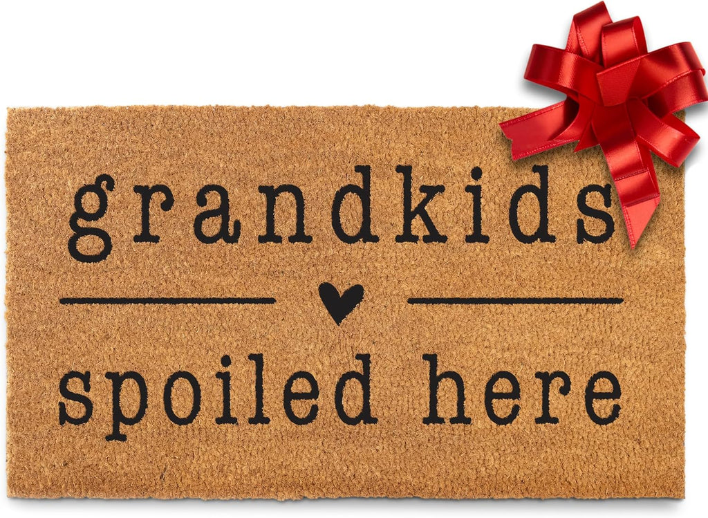 MAINEVENT Grandkids Spoiled Here Door Mat 30x17 Inch, Coir Doormat for Covered Outdoor Area, Welcome Mat w/Non-Slip PVC Backing, Grandchildren Gift for Grandparents