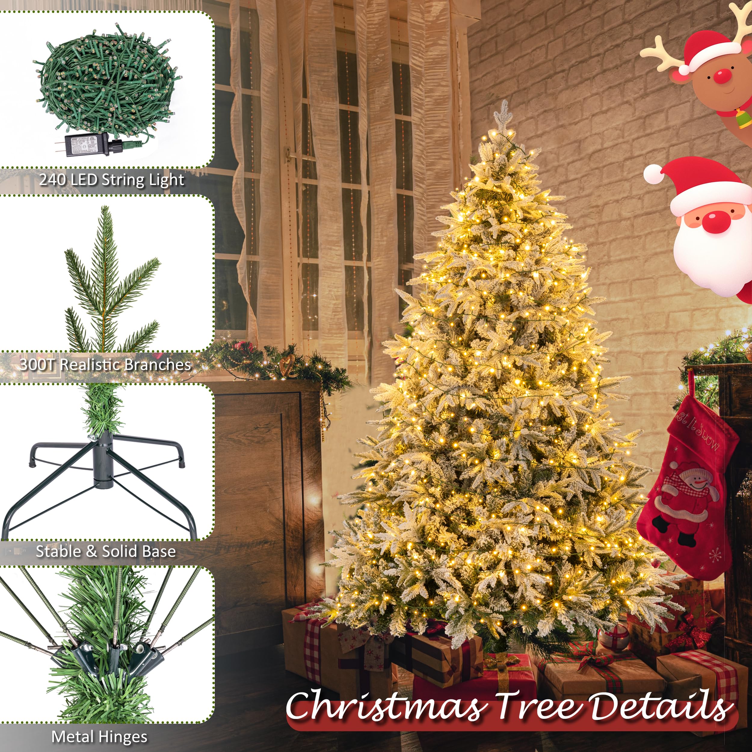 Sunnyglade 4ft Artificial Christmas Tree with 240 LED Lights (Not pre-lit), Xmas Tree Full Tree with 300 Branch Tips & 11 Modes Light, RGB & Warm White Light, Foldable Stand for Home, Party Decor
