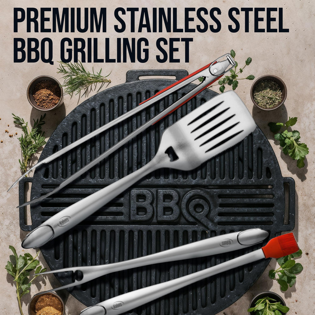 Kaluns Grilling Accessories, Dad Gifts for Fathers Day, Grilling Gifts, Heavy Duty Stainless Steel BBQ Tool Set for Outdoor Grill with Aluminum Case and Apron, Birthday Gifts for Men Women