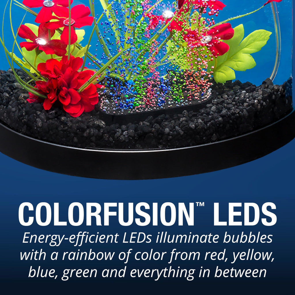 Tetra Bubbling LED Aquarium Kit 1 Gallon, Hexagon Shape, With Color-Changing Light Disc