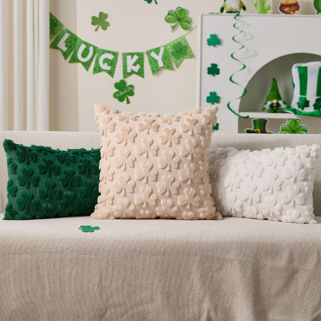 DFXSZ St Patricks Day Pillow Covers 18x18 inch Set of 2 St Patricks Day Decorations Green Shamrock Soft Plush Faux Fur Jacquard Throw Pillows for Bedroom Sofa Holiday Festivals Home Decor PTK021A18