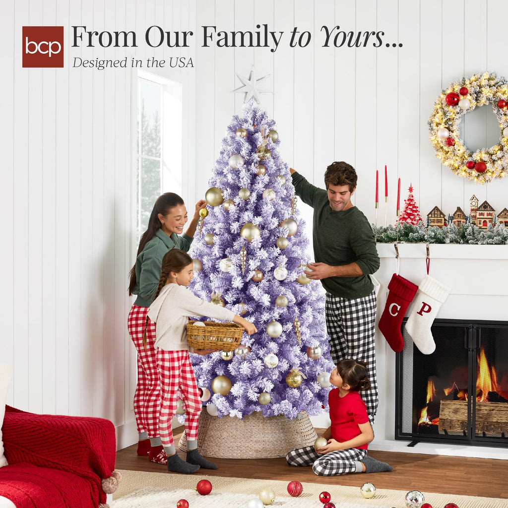 Best Choice Products Artificial Flocked Christmas Tree, 6ft Premium Unlit Pine Holiday Décor w/Full Branches, Metal Stand - Green