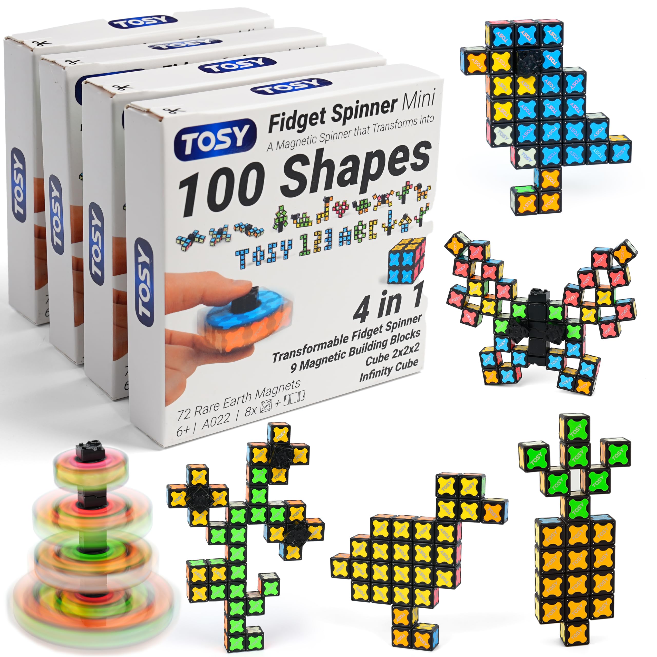 TOSY Magnet Fidget Spinner Mini - 8 Blocks, 3 in 1 Toy: Transformable Fidget Spinner, Infinity Cube, 2x2 Puzzle Cube, Easter Basket Stuffers for Kids/Adults, STEM Sensory Stress Relief Toy
