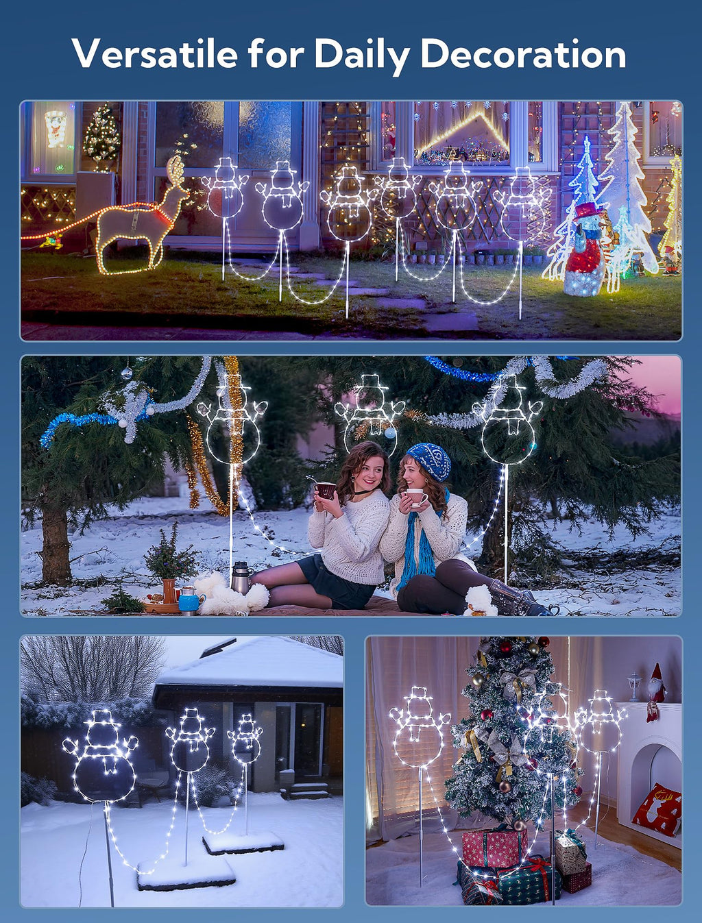 Christmas Walkway Lights,200LED White Christmas Decorations Pathway Lights Plug in,Timer 8 Mode Snowman Garden Light with Stake Waterproof for Fence,Patio,Yard,Party,Xmas Decor-White