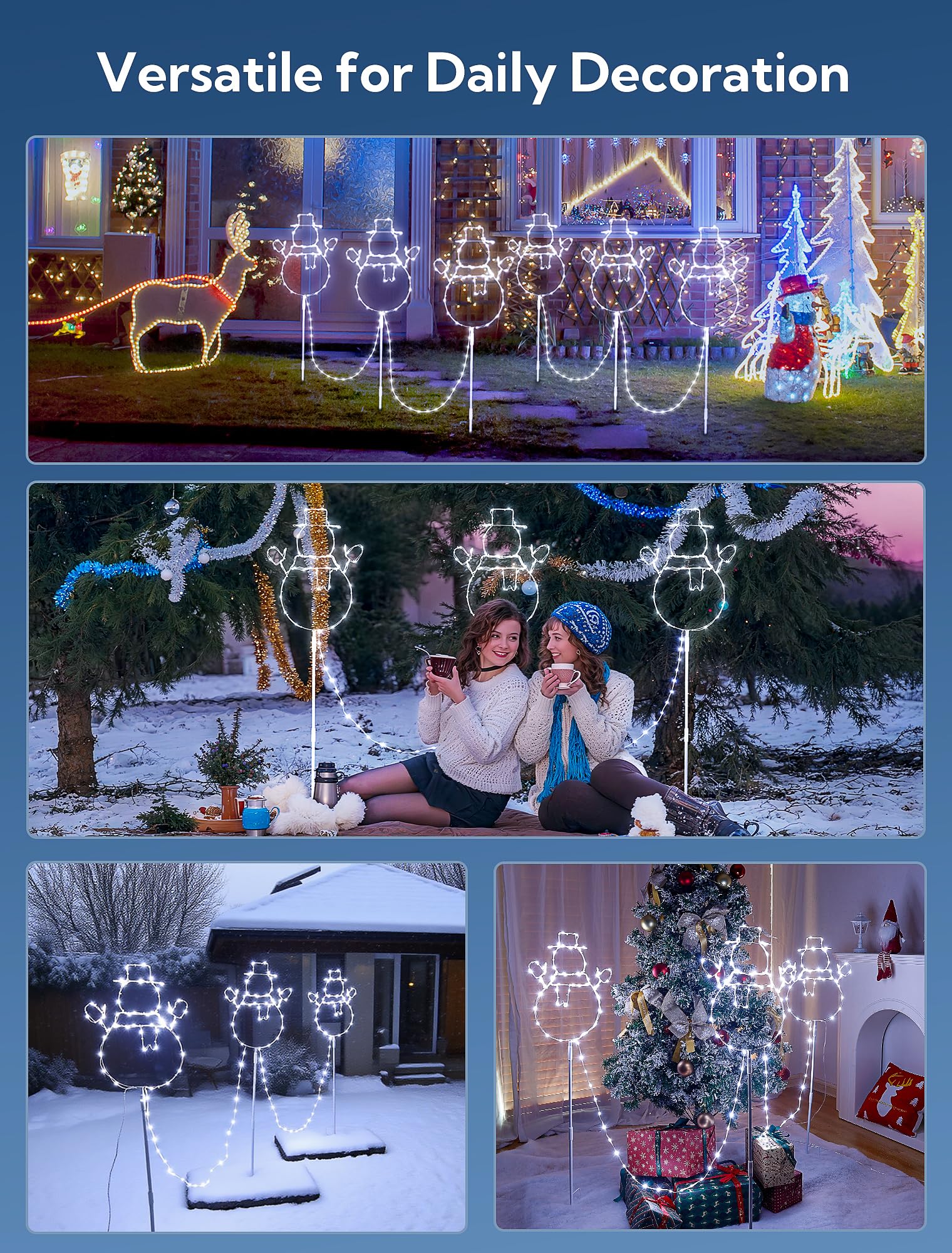 Christmas Walkway Lights,200LED White Christmas Decorations Pathway Lights Plug in,Timer 8 Mode Snowman Garden Light with Stake Waterproof for Fence,Patio,Yard,Party,Xmas Decor-White