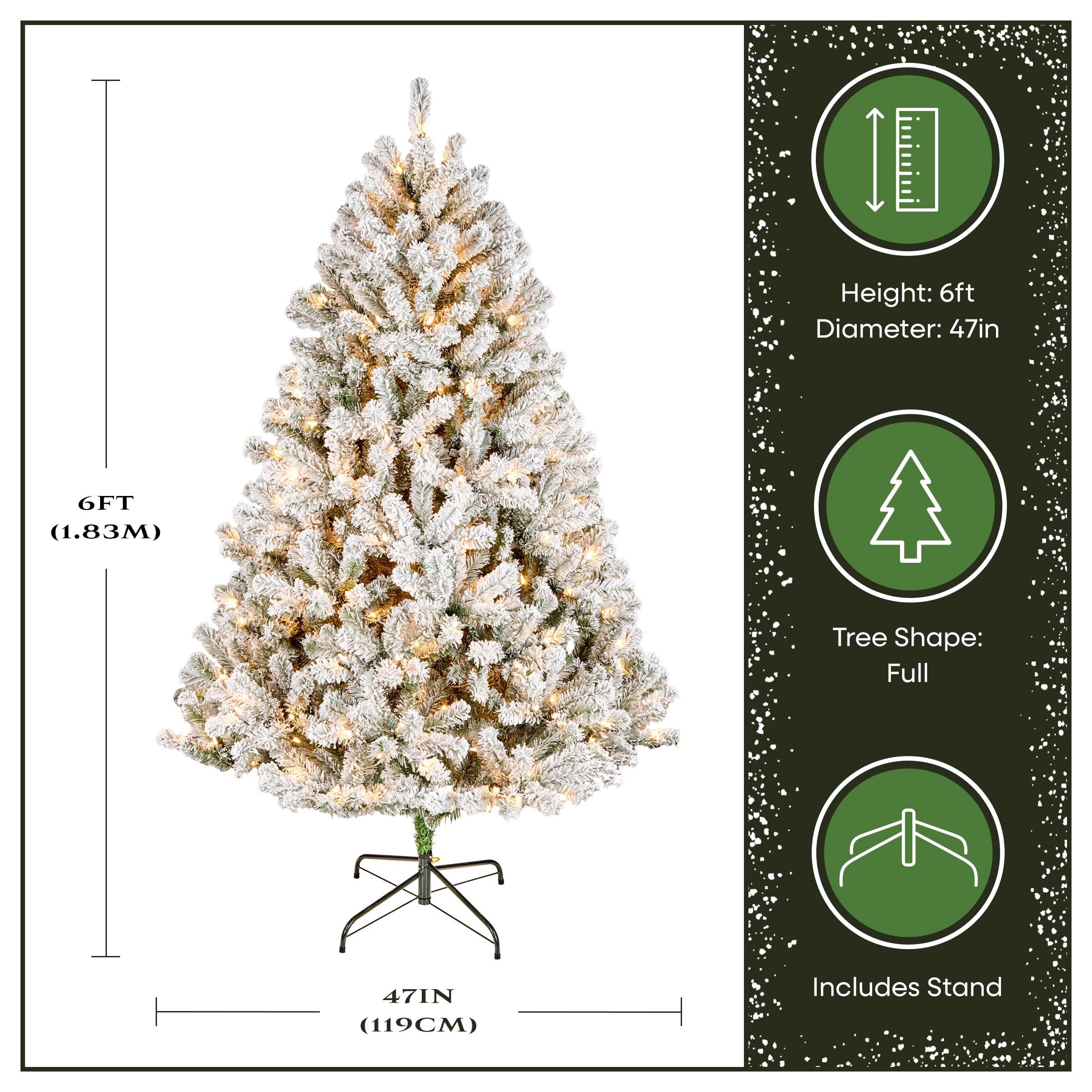 National Tree Company 7.5 ft Pre-Lit Flocked Acacia Artificial Christmas Tree, 550 Clear Lights, 1,300 Branch Tips, Includes Stand, Green