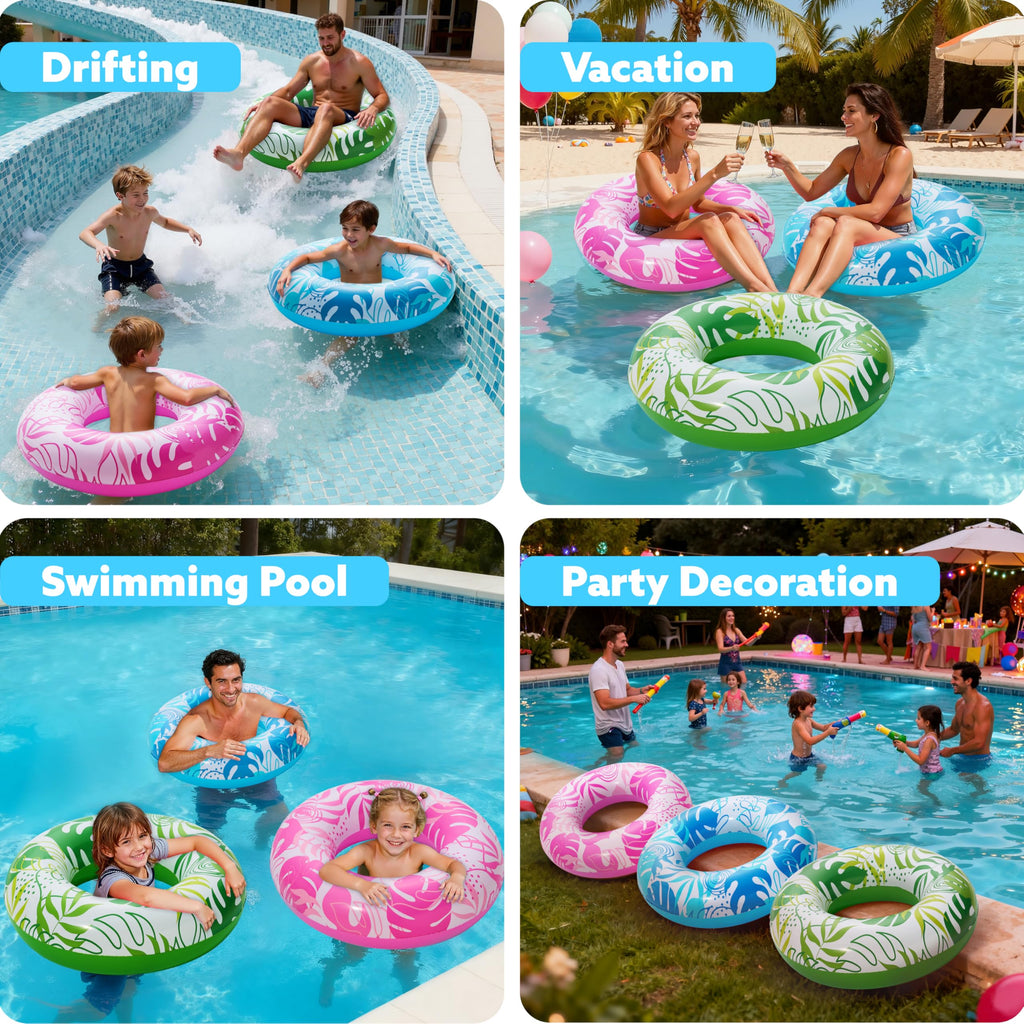 JOYIN Inflatable Swim Tube Raft (3 pack) with Summer Fruits Painting, Pool Toys for Swimming Pool Party Decorations