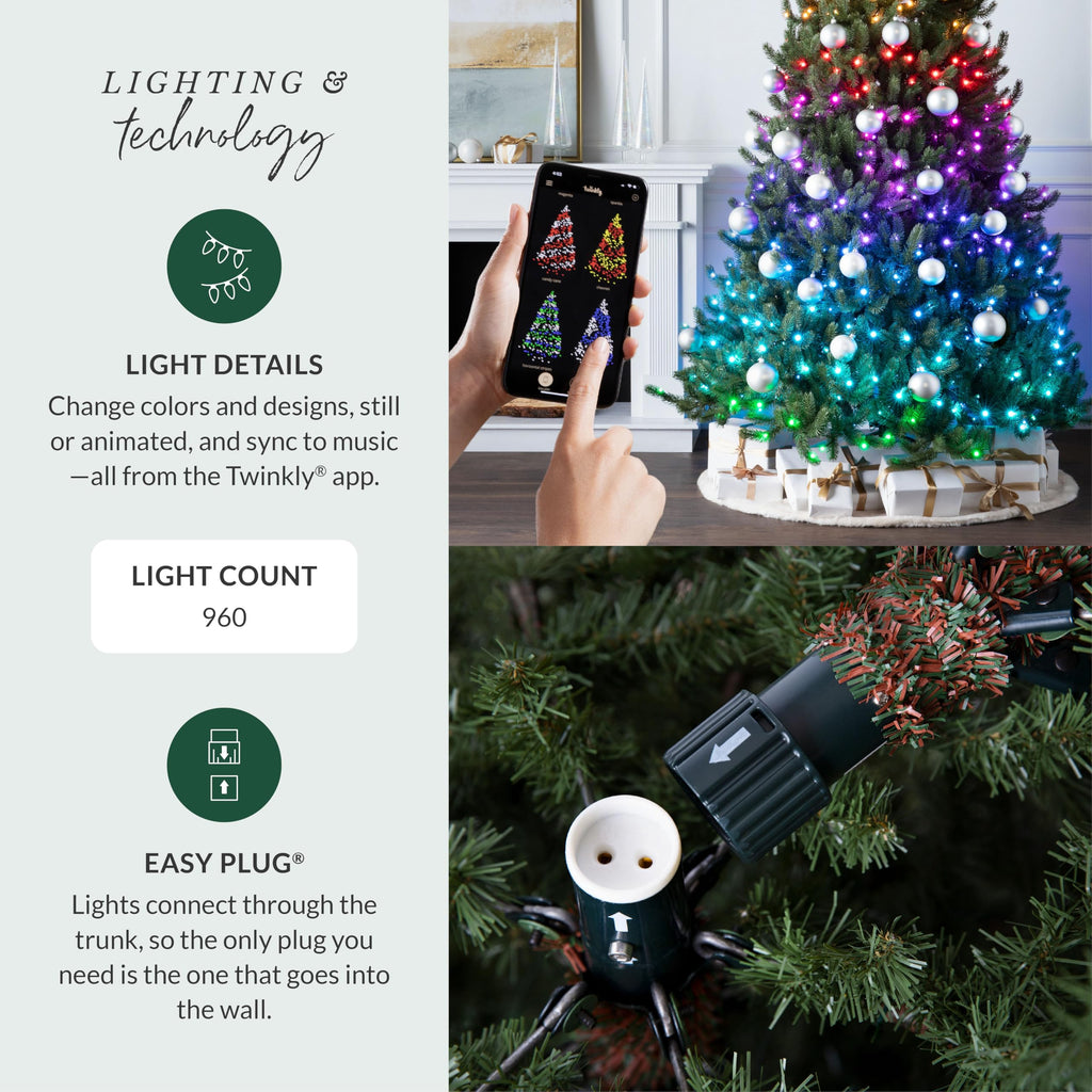 Balsam Hill 7.5ft Pre-Lit Classic Blue Spruce - Artificial Christmas Tree with 2,960+ Tips, 1,000 Clear LED Lights, Easy Plug Technology & Premium Stand for Indoor Holiday Decorating