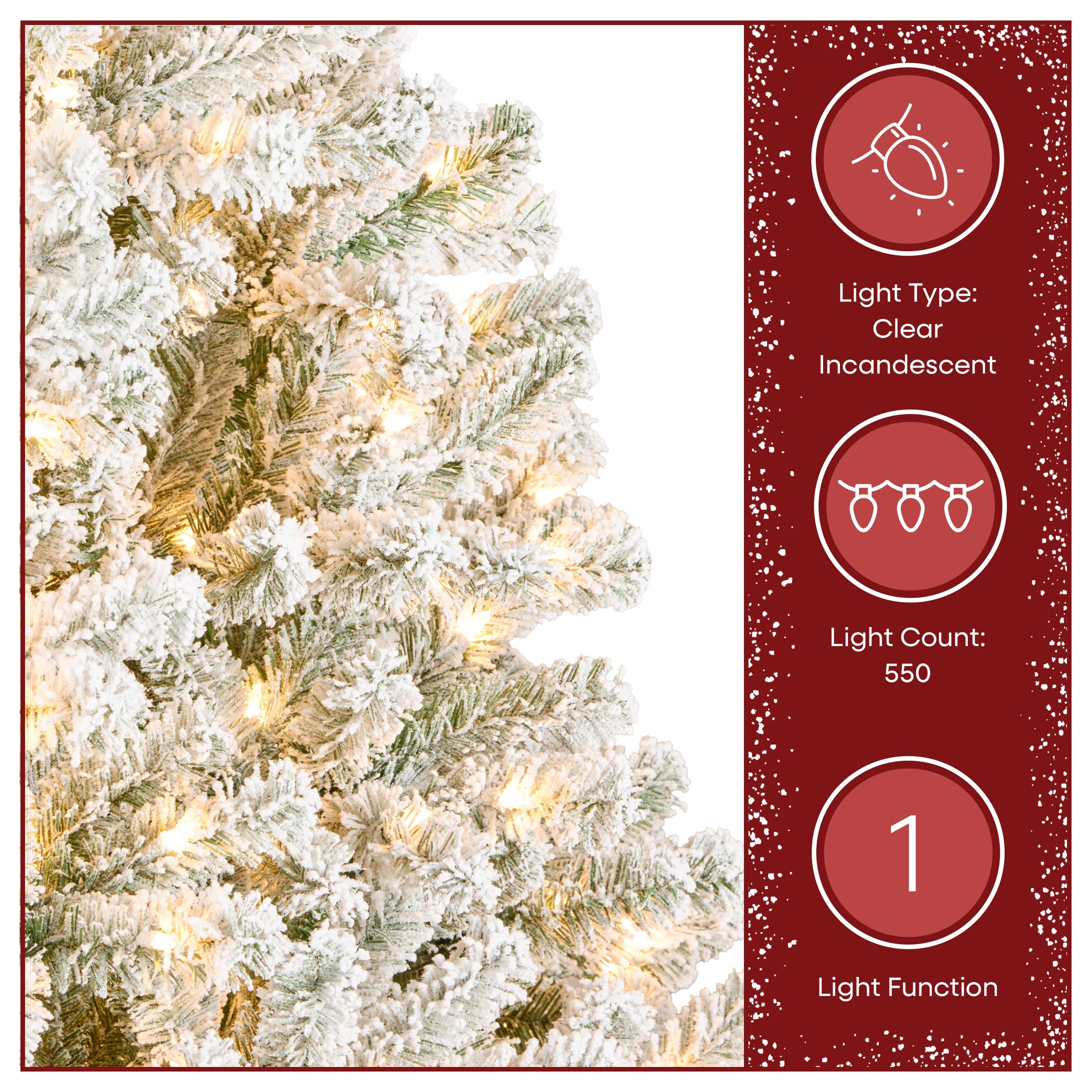 National Tree Company 7.5 ft Pre-Lit Flocked Acacia Artificial Christmas Tree, 550 Clear Lights, 1,300 Branch Tips, Includes Stand, Green