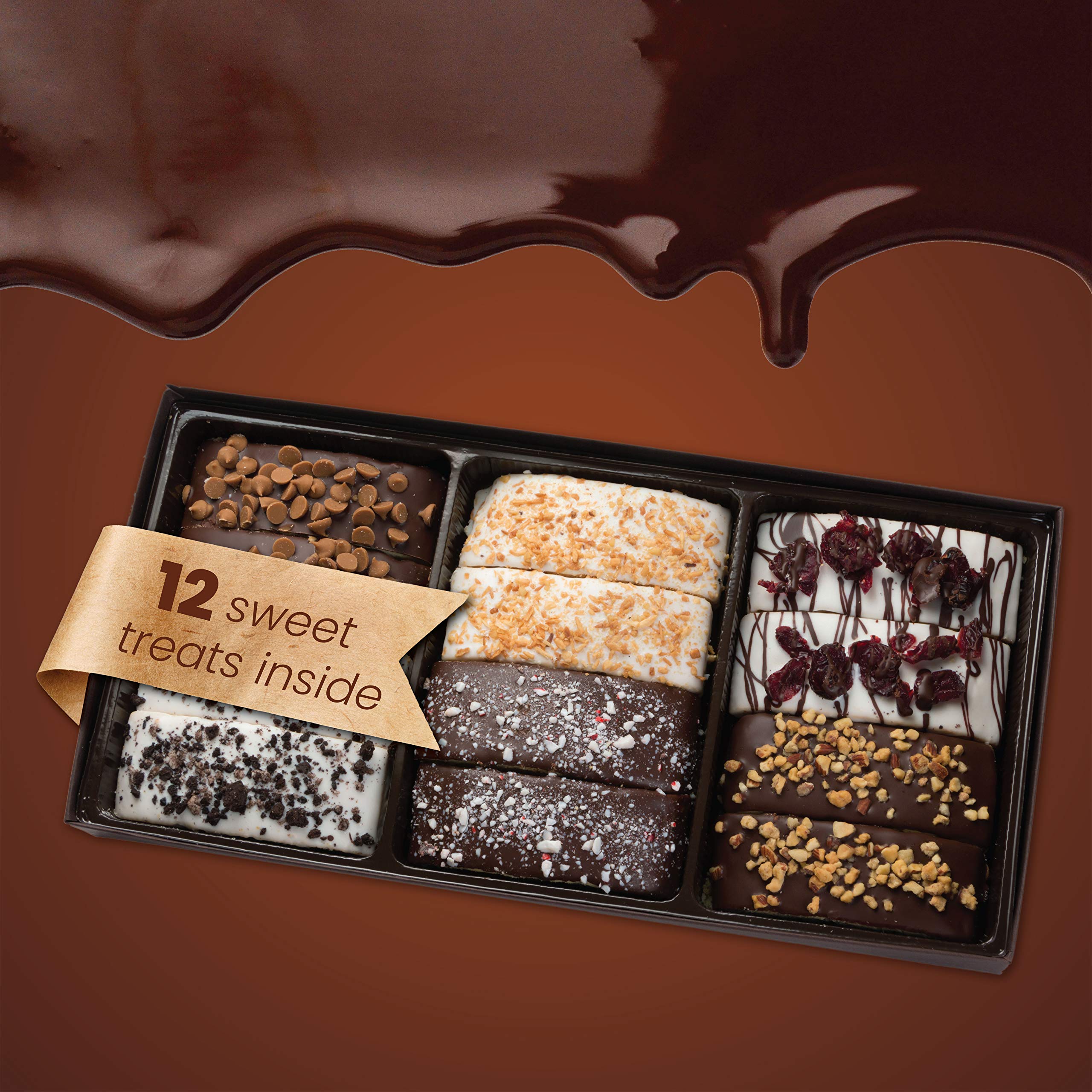 Barnetts Fathers Day 12 Chocolate Biscotti Gift Box, Gourmet Cookie Gifts Basket for Him and Her, Food Delivery, Fancy Cookies Candy Box Baskets Ideas for Men, Dad, Father, Grandfather, Husband, Brother, Son, Grandson,