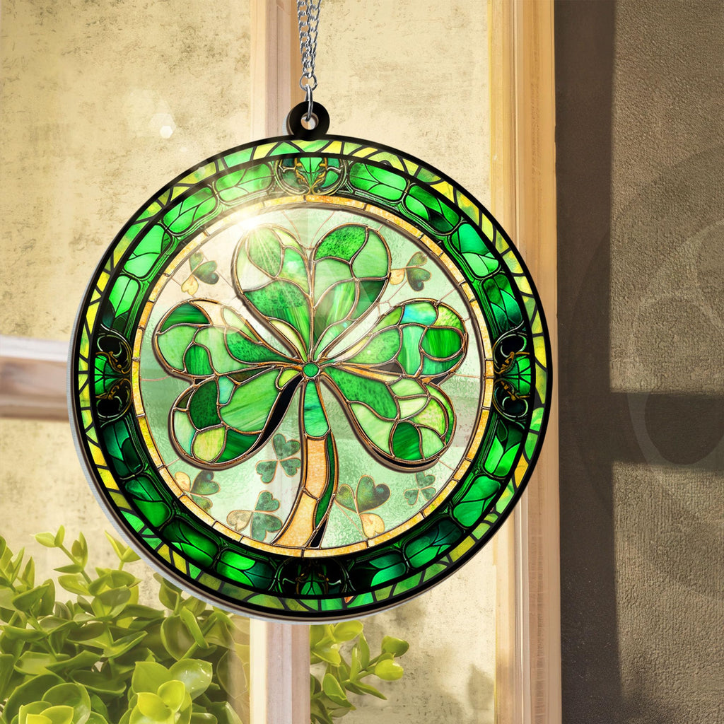 FLAGWIX St Patricks Day Decorations - Hanging Suncatcher 6 in, Shamrock St Patricks Day Decorations, Irish Suncatcher for Home Garden Decor - Irish Gifts for Women Men, Spiritual Gifts for Mom Grandma