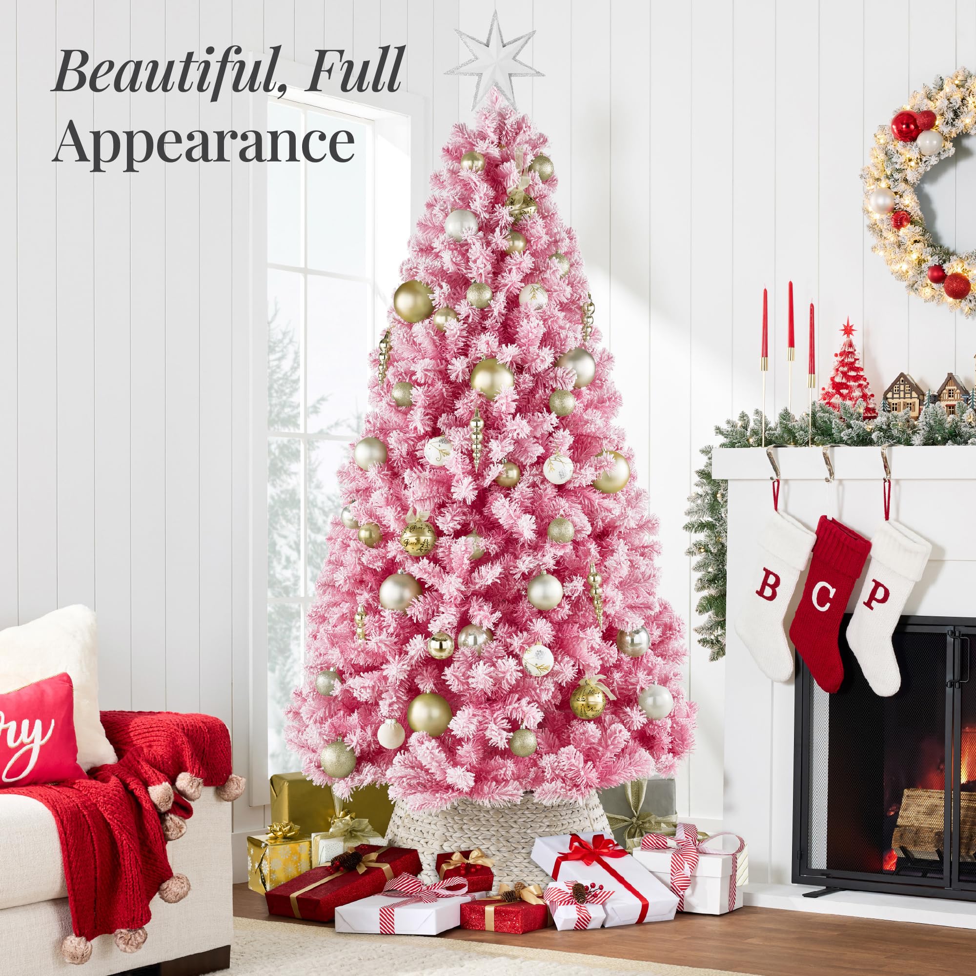 Best Choice Products Artificial Flocked Christmas Tree, 6ft Premium Unlit Pine Holiday Décor w/Full Branches, Metal Stand - Green