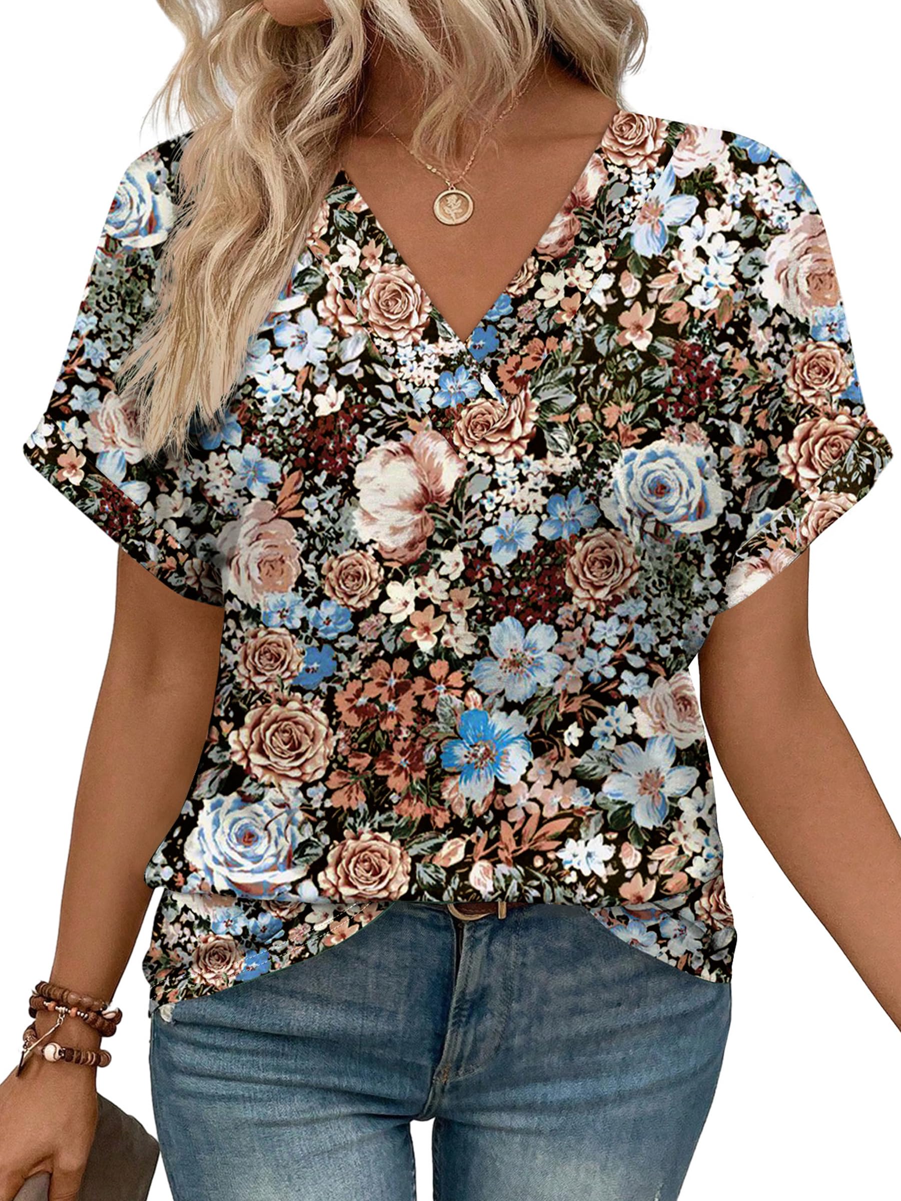 WIHOLL Womens Summer Tops Short Dolman Sleeve Shirts 2026 Fashion V Neck Outfits Clothes