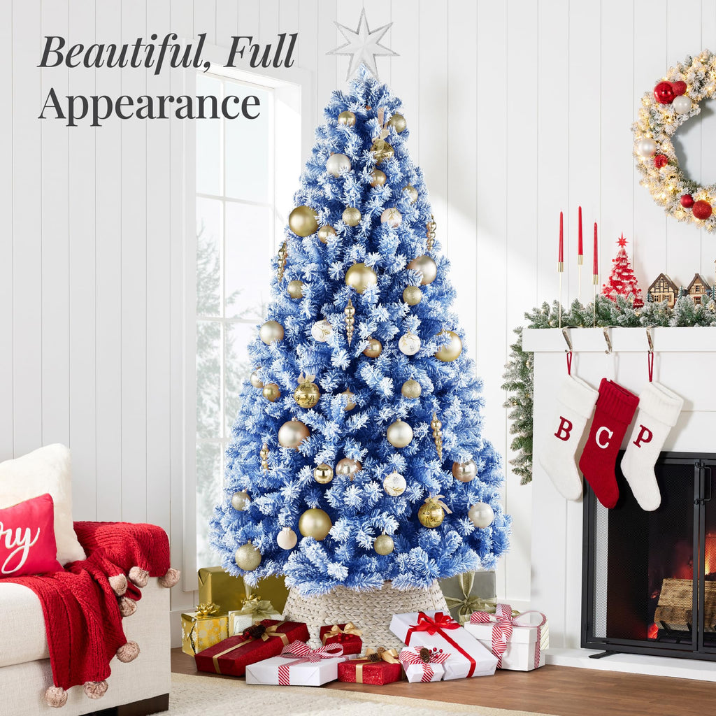 Best Choice Products Artificial Flocked Christmas Tree, 6ft Premium Unlit Pine Holiday Décor w/Full Branches, Metal Stand - Green