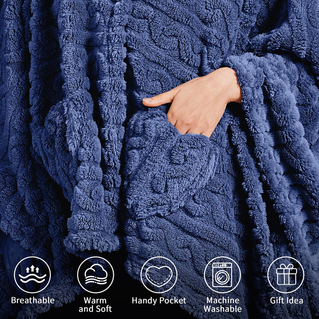 Wearable Blanket Poncho Cape Wrap for Adult, Cozy Sherpa Fleece Pocketed Shawl TV Throw Blankets for Office and Lounge(Caramel,58'' x 64'')