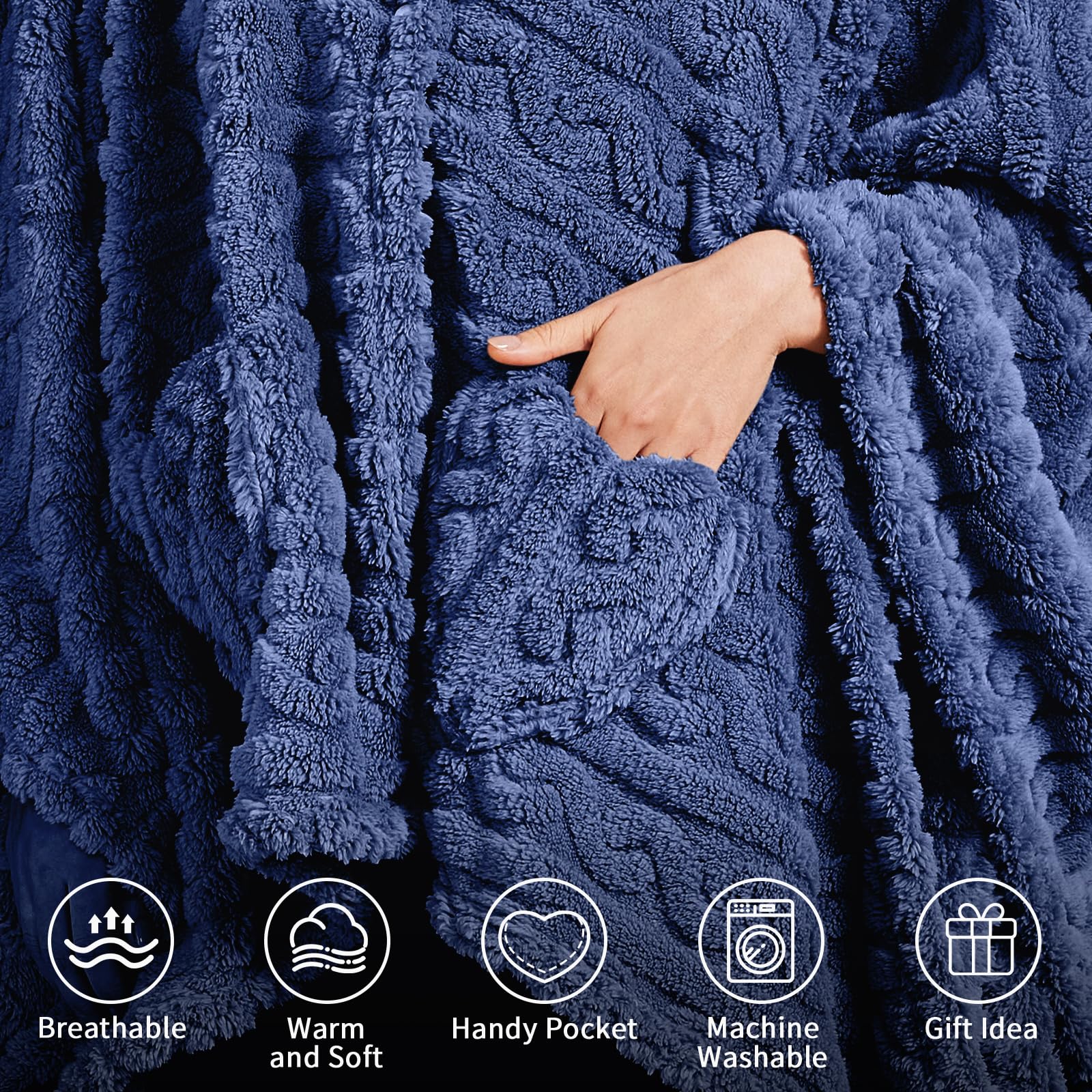 Wearable Blanket Poncho Cape Wrap for Adult, Cozy Sherpa Fleece Pocketed Shawl TV Throw Blankets for Office and Lounge(Caramel,58'' x 64'')