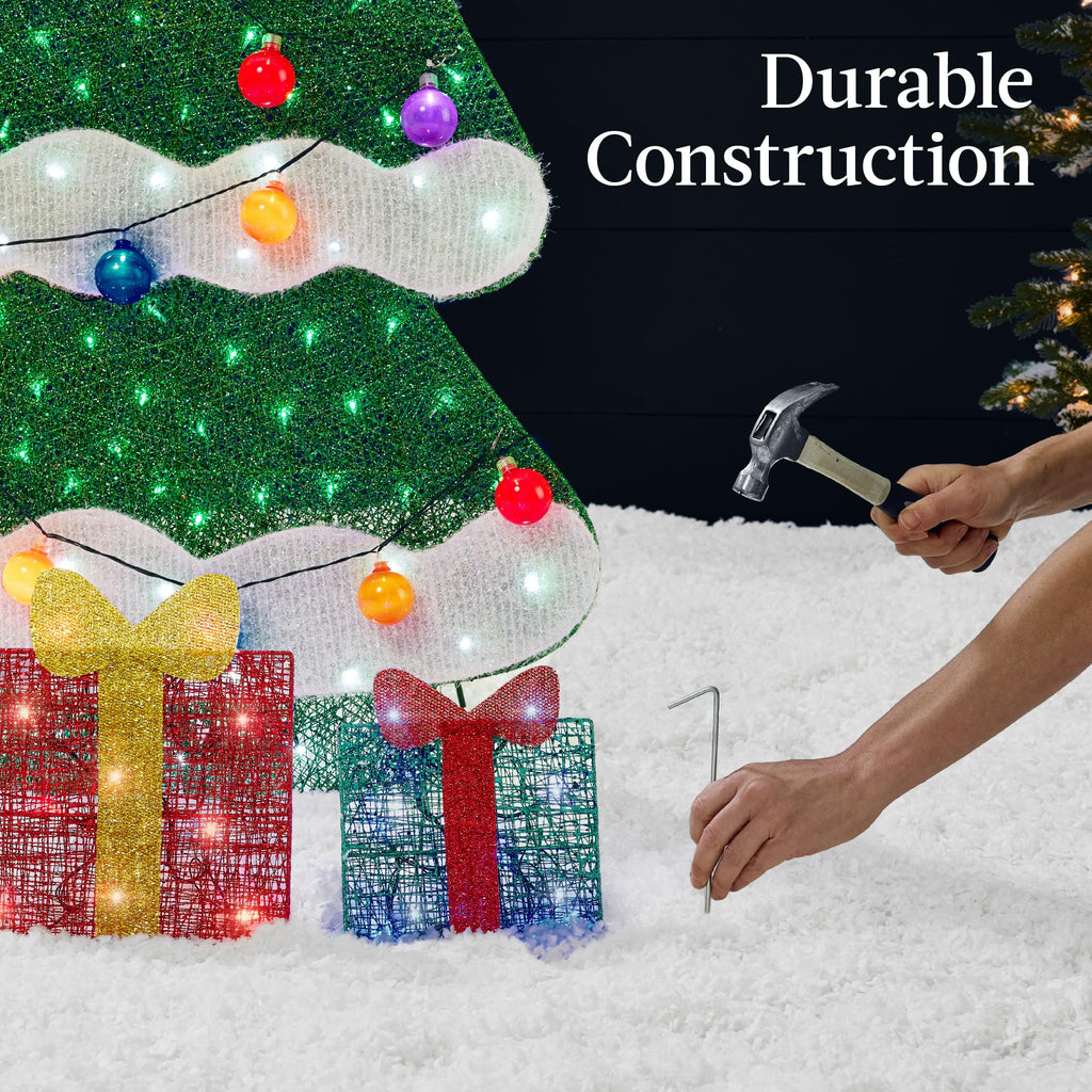 Best Choice Products 6ft Lighted 2D Christmas Tree Outdoor Décor, Large Holiday Yard Decoration w/ 170 Twinkling LED Lights, Storage Bag - Red