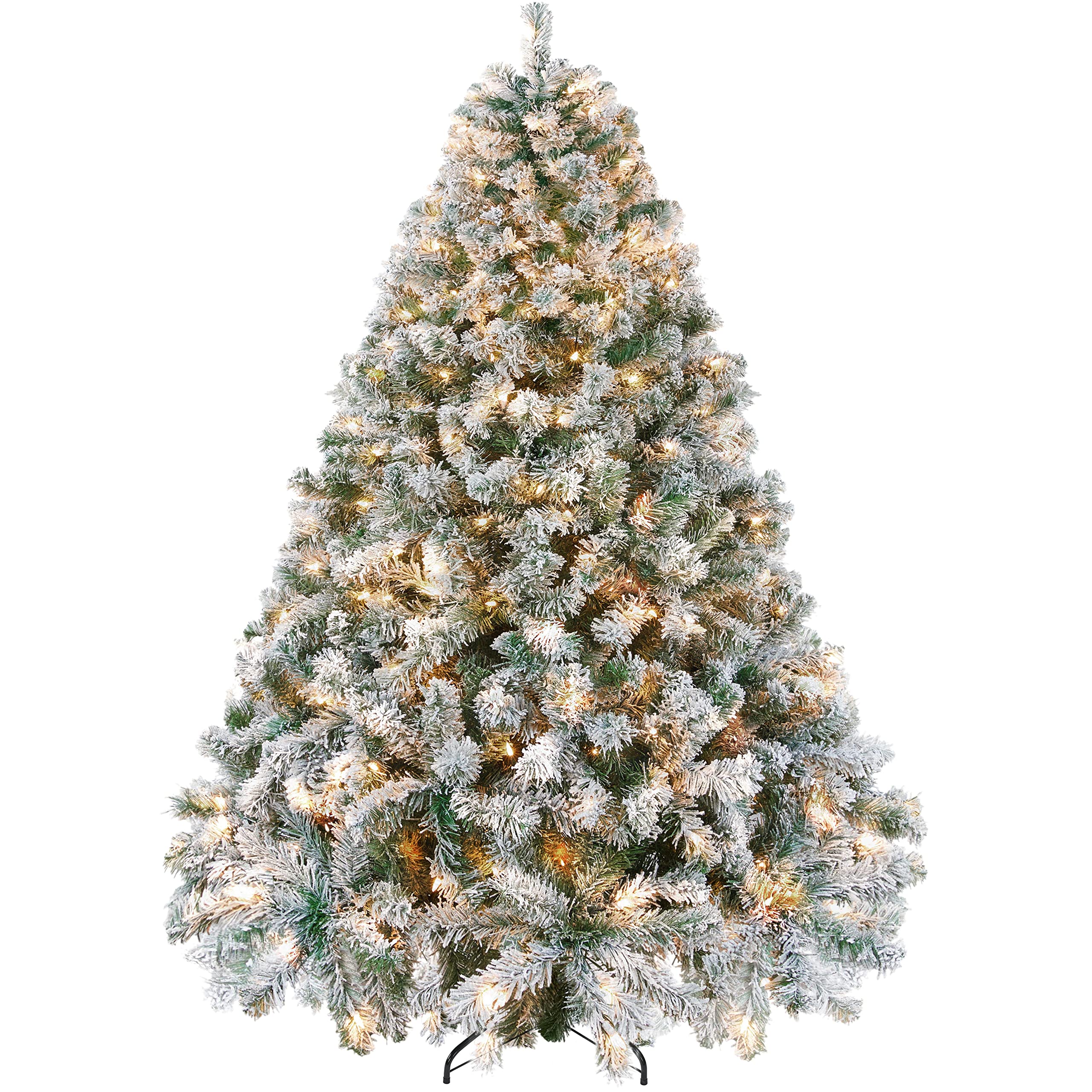 Yaheetech 6ft Snow Flocked Pre-lit Christmas Tree with 250 Warm White Lights, 820 Lush Branch Tips & Quick-Assembly Hinged Design, Full Artificial Xmas Tree for Winter Holiday Décor, Green & White
