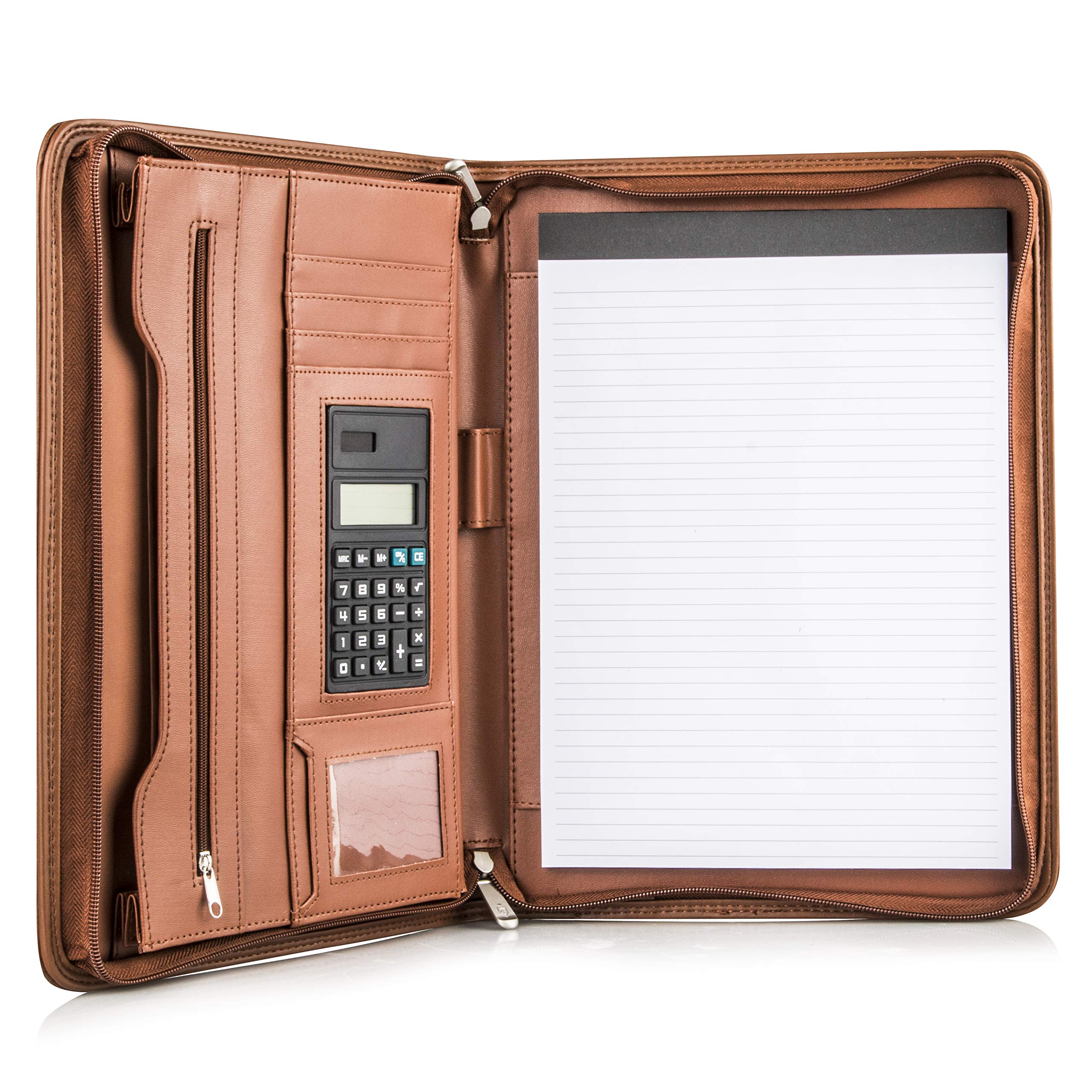 Cossini Black Superior Vegan Leather Business Portfolio with Zipper – Padfolio All-in-One. Smartest Protective 10.1 Inch Tablet Sleeve, Presentation Slot, Solar Calculator, Card Storage, Writing Pad