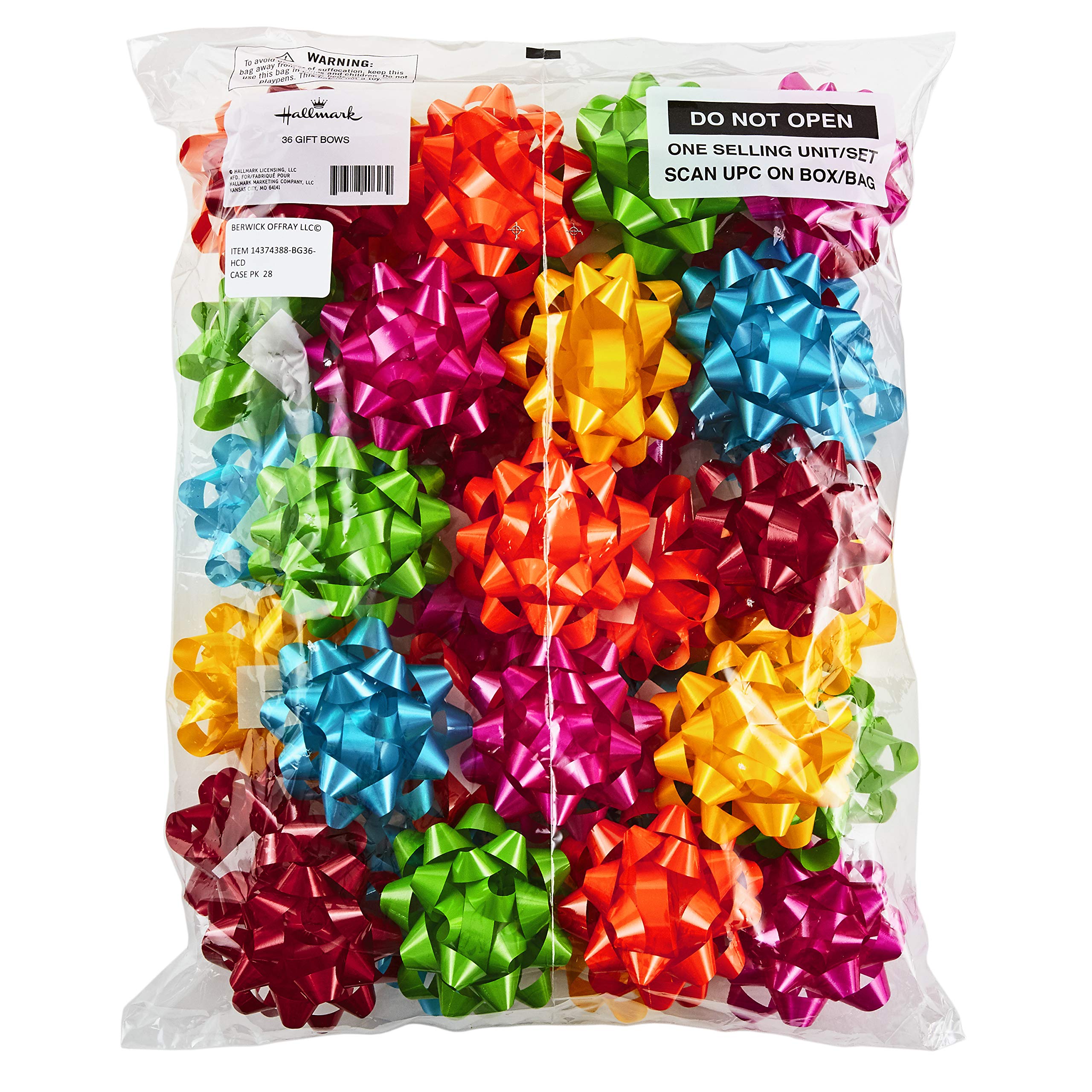Hallmark Bright Gift Bow Assortment (36 Bows) Red, Pink, Orange, Green, Teal, Yellow for Birthdays, Weddings, Baby/Bridal Showers, Christmas, Hanukkah