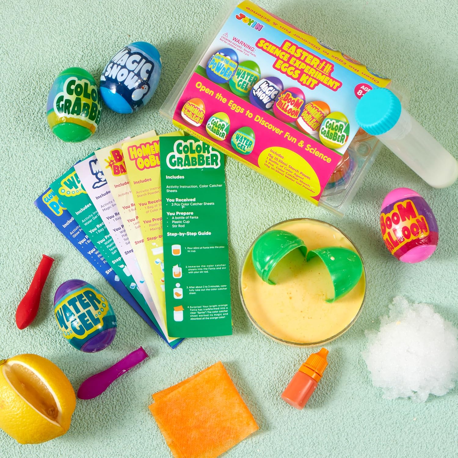 JOYIN 6pcs Prefilled Easter Eggs with Toys, Plastic Eggs with Science Experiment, Basket Stuffers for Boys & Girls, Easter Theme Party Favors
