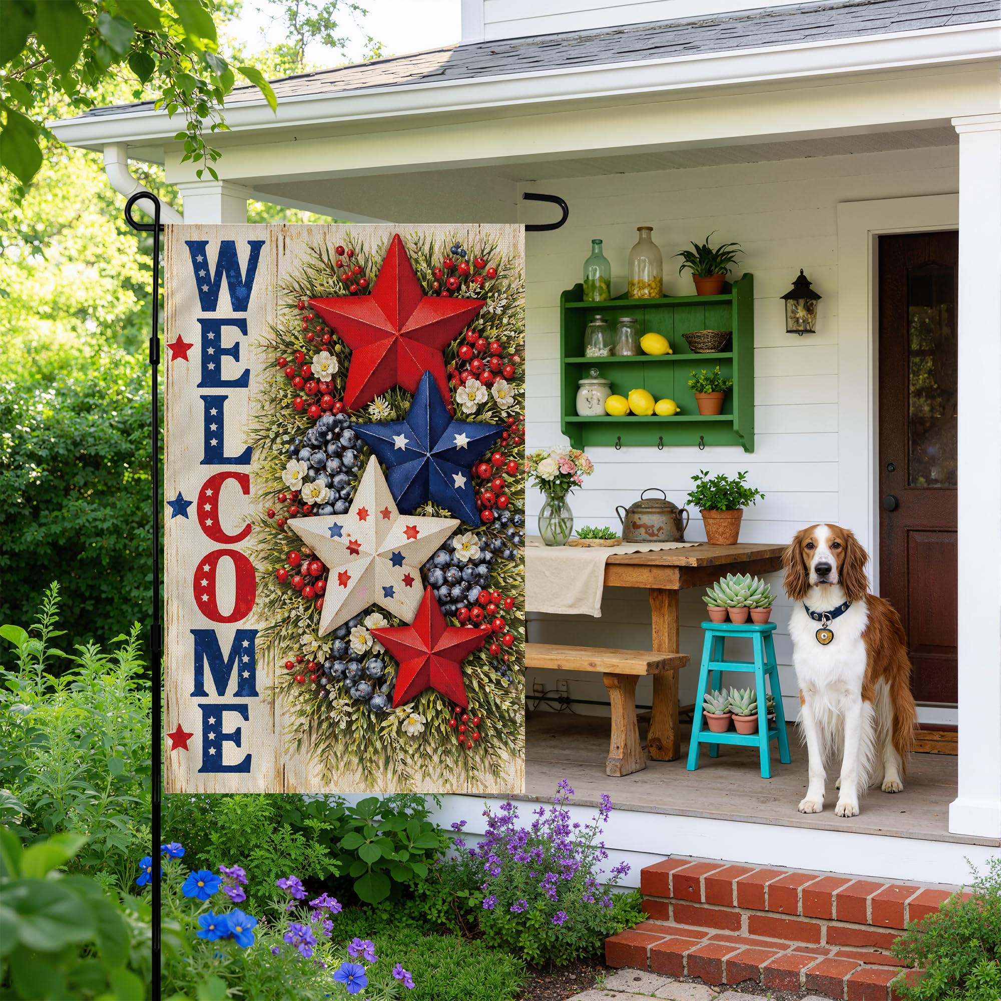 4th of July Decorations - Patriotic Stars Welcome Garden Flag | Double Sided Fourth of July Accessories Patriotic Banner | 250 Anniversary USA Merchandise for Garden Yard Porch Patio Lawn Outdoor Outside Decor