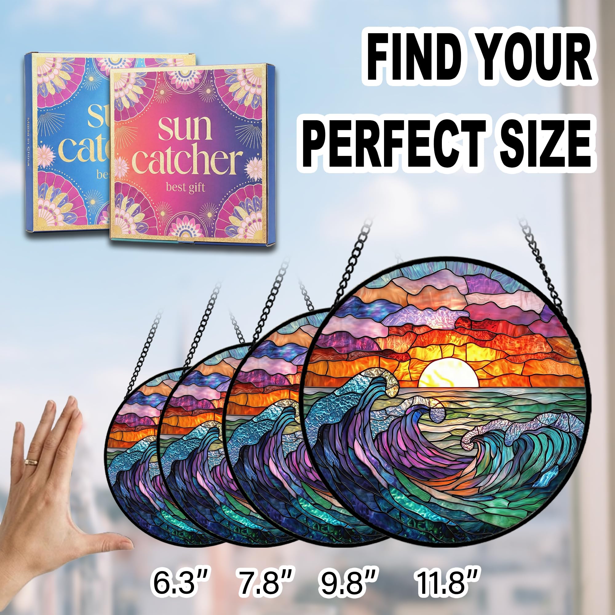 Birthday Gifts for Women - Beach Shell Faux Stained Glass Window Hanging Sun Catcher for Door Garden Acrylic Ocean Decor Mother's Day Christmas for Mom Men Nana Grandma Sisters 6.3"